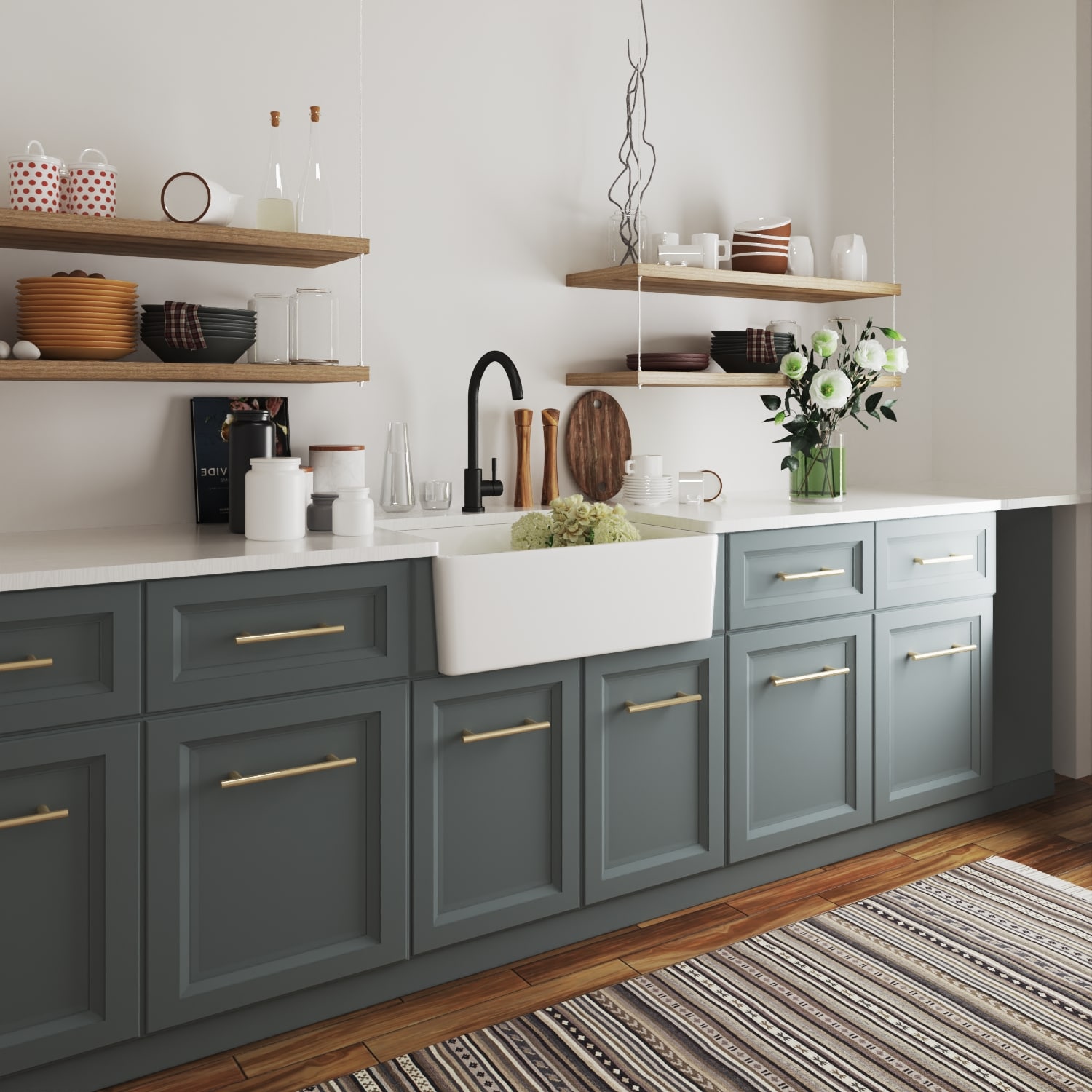 Perch 24" White Ceramic Farmhouse Apron Kitchen Sink
