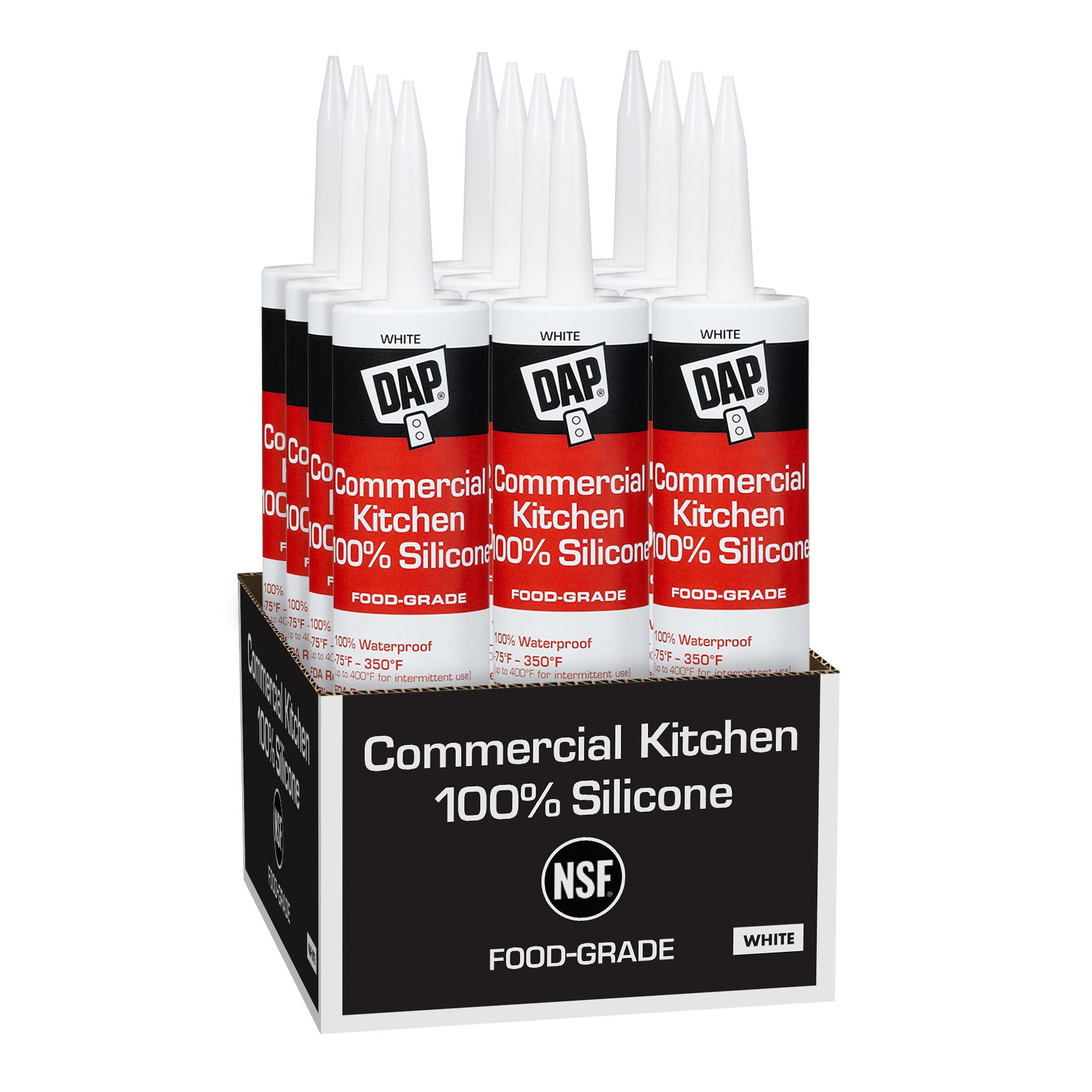 DAP 7079808656SOS Commercial Kitchen 12 -Pack 9.8-oz Kitchen and Bath White Silicone Caulk