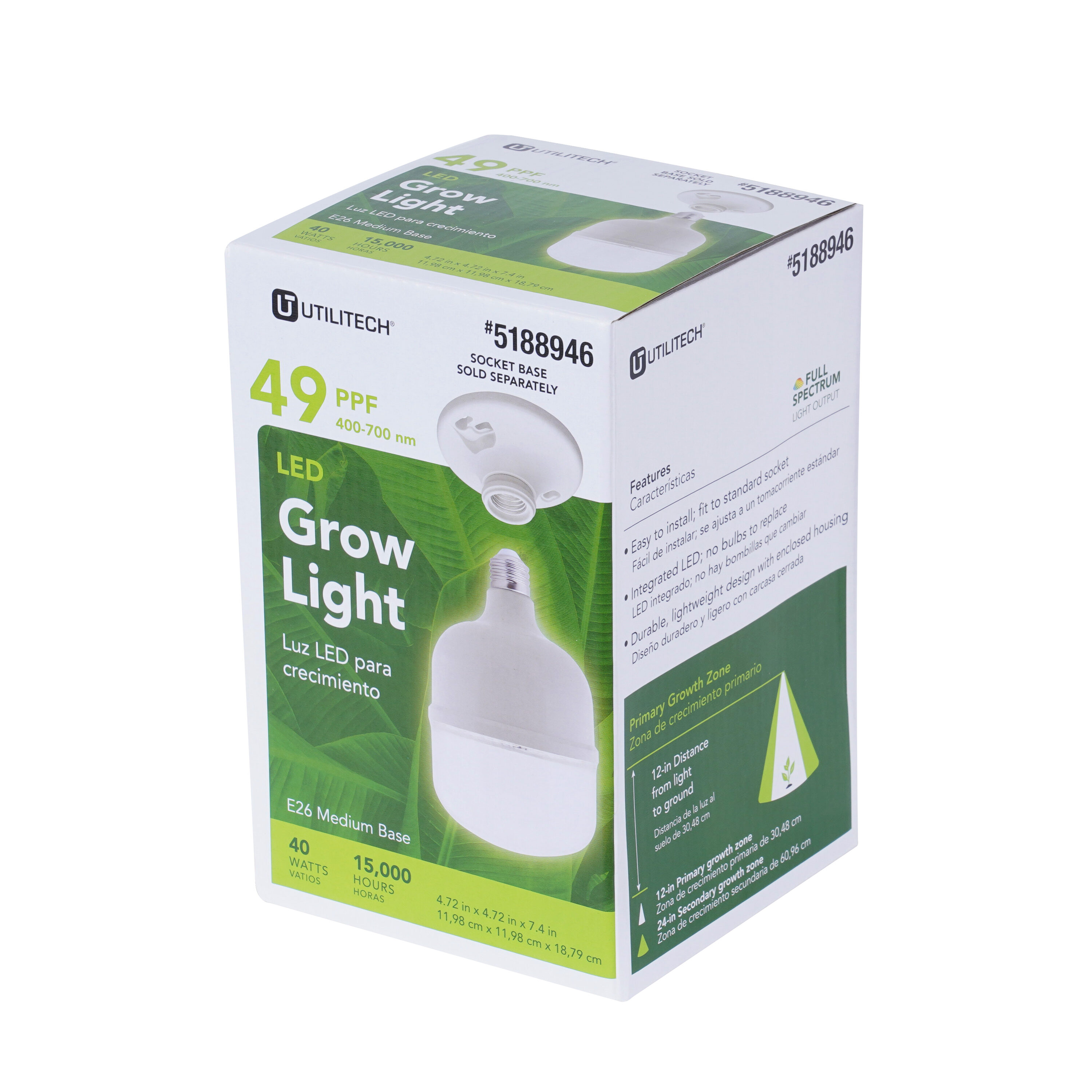 Utilitech Grow bulb 40Watt EQ Full Spectrum Medium Base (e26) LED