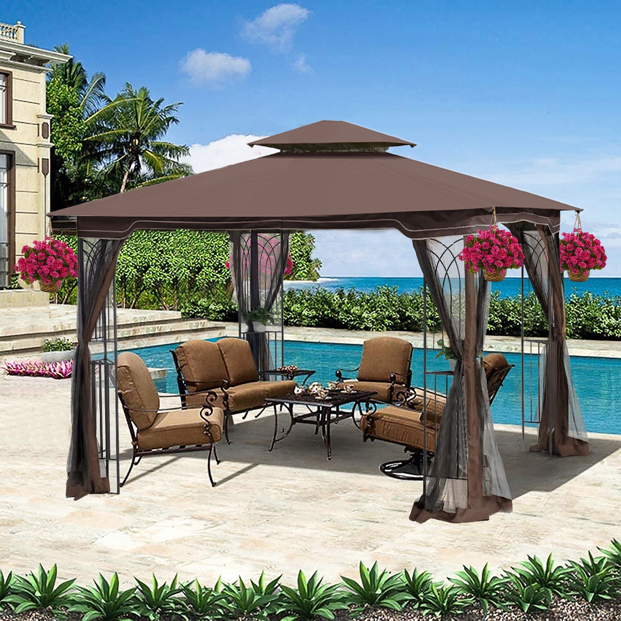 Xspracer ML-GA0786 9.75-ft x 9.75-ft GA Brown with Soft Top Roof (Screen Included)