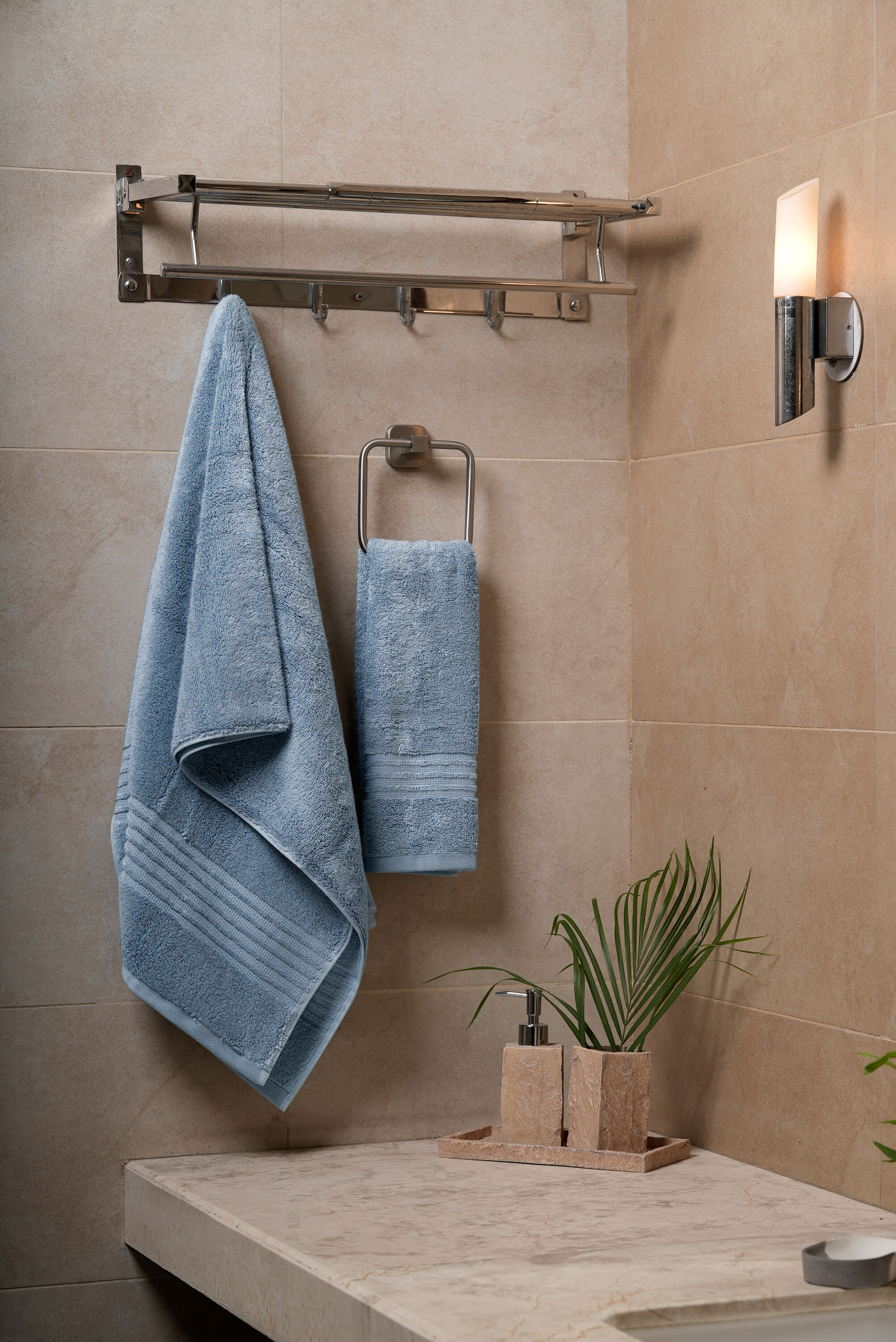 allen + roth Denim Cotton Quick Dry Bath Towel in the Bathroom