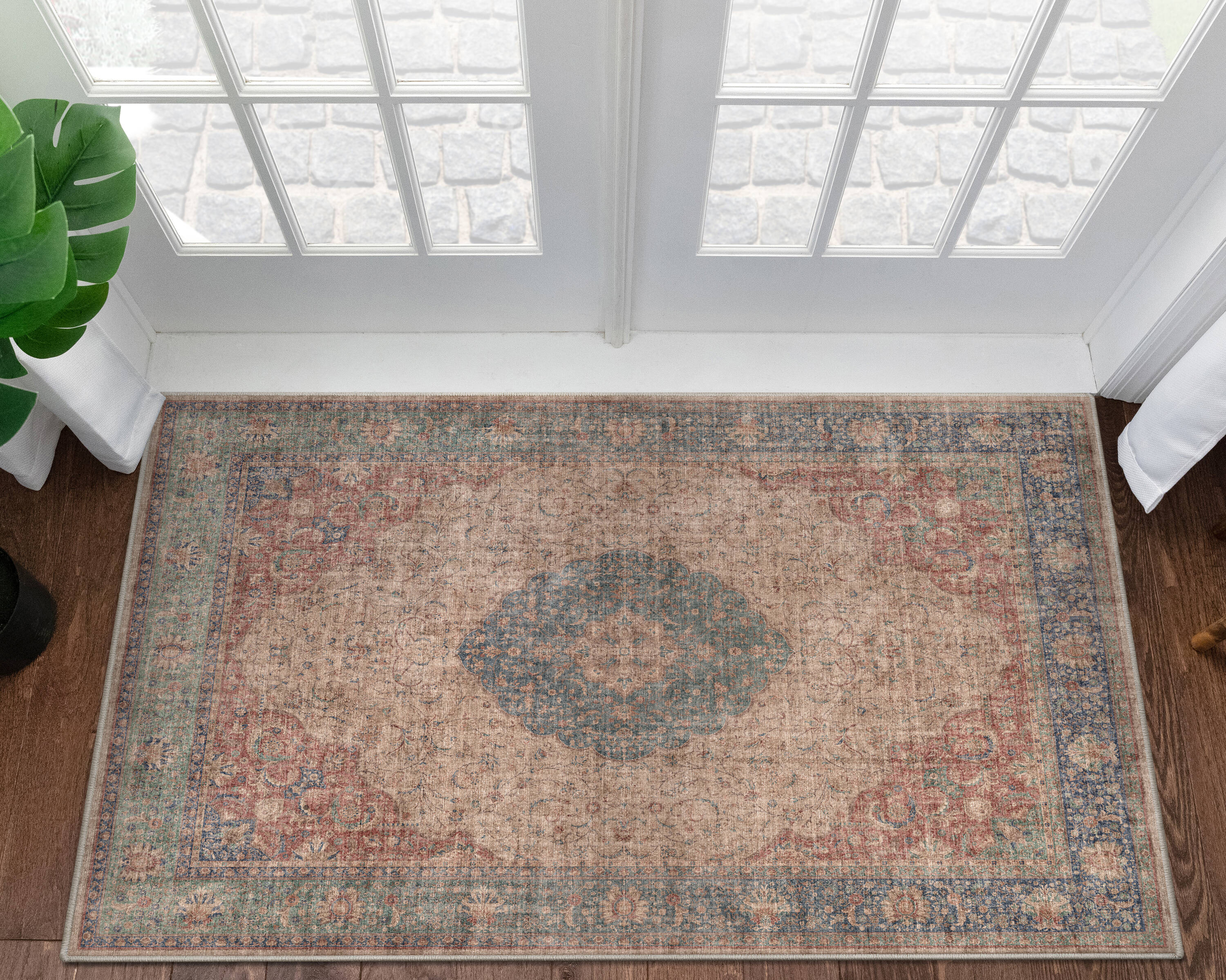 Well Woven W-AS-05C-4 Asha 3 x 5 (ft) Flatweave Polyester Red Blue Rectangular Indoor Floral/Botanical Vintage Area rug