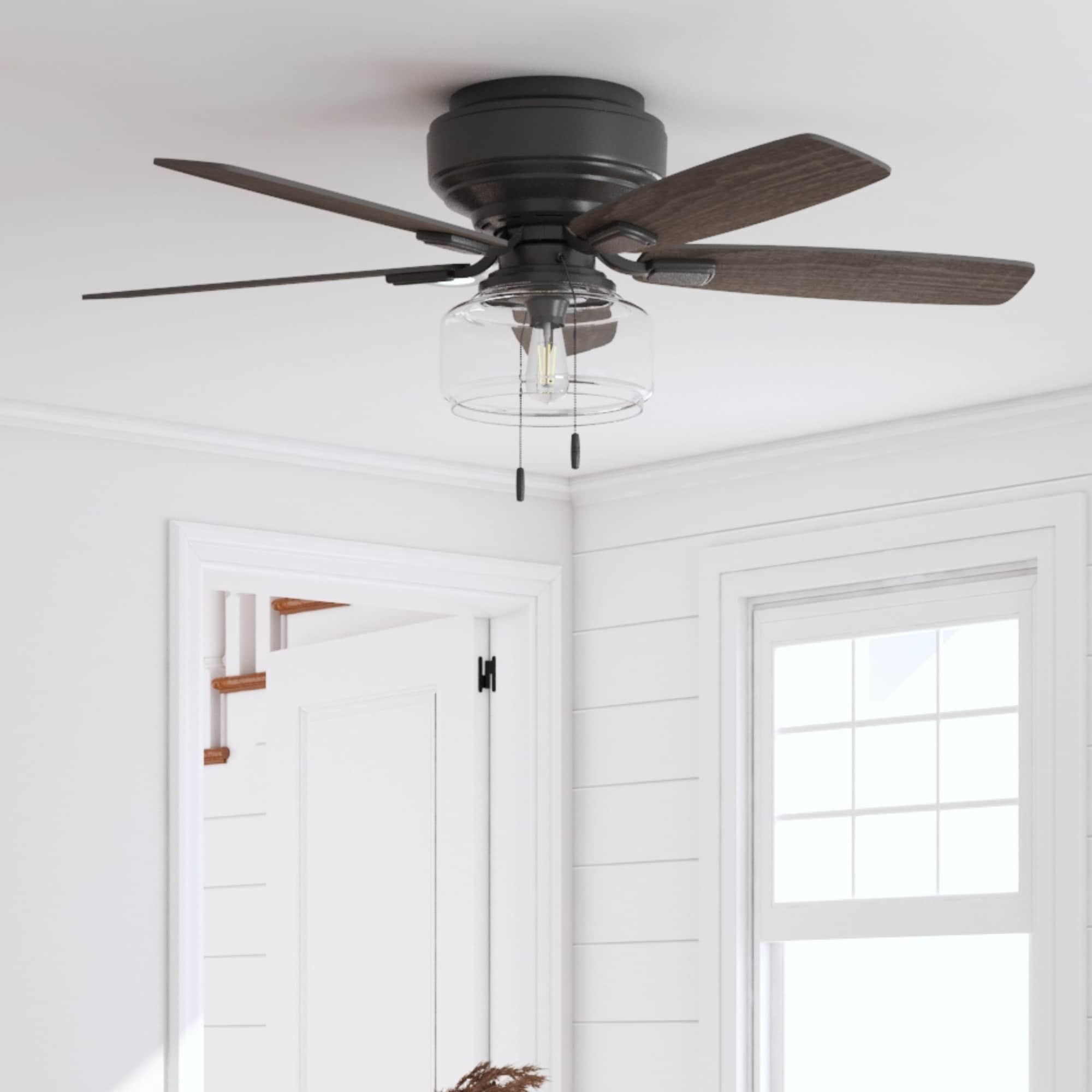 Kindleton 52-in Matte Black with Cocoa/Mocha Blades LED Indoor Flush Mount Ceiling Fan with Light (5-Blade) | - Harbor Breeze 42618