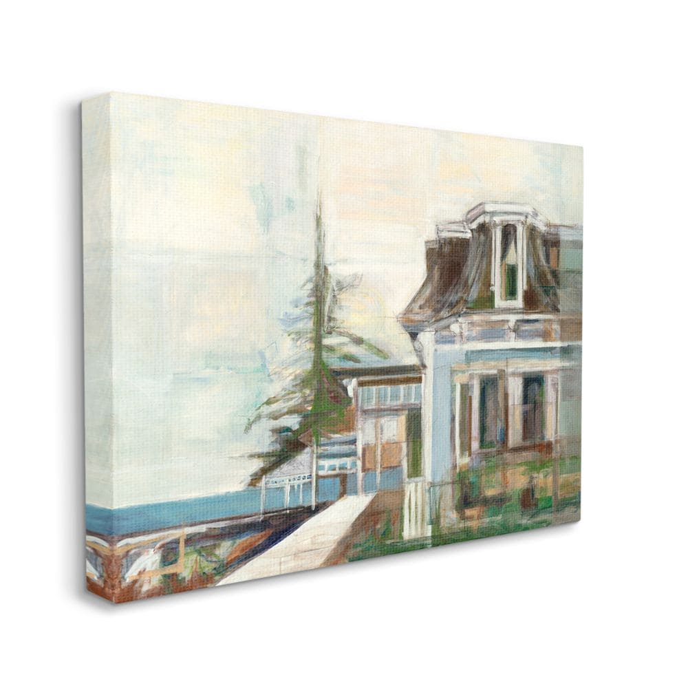 Stupell Industries AB-946-CN-16X20 Soft Pastel Lake Architecture Landscape Painting Third and Wall Gallery Wrapped Canvas 20-in H x 16-in W Landscape Canvas Print