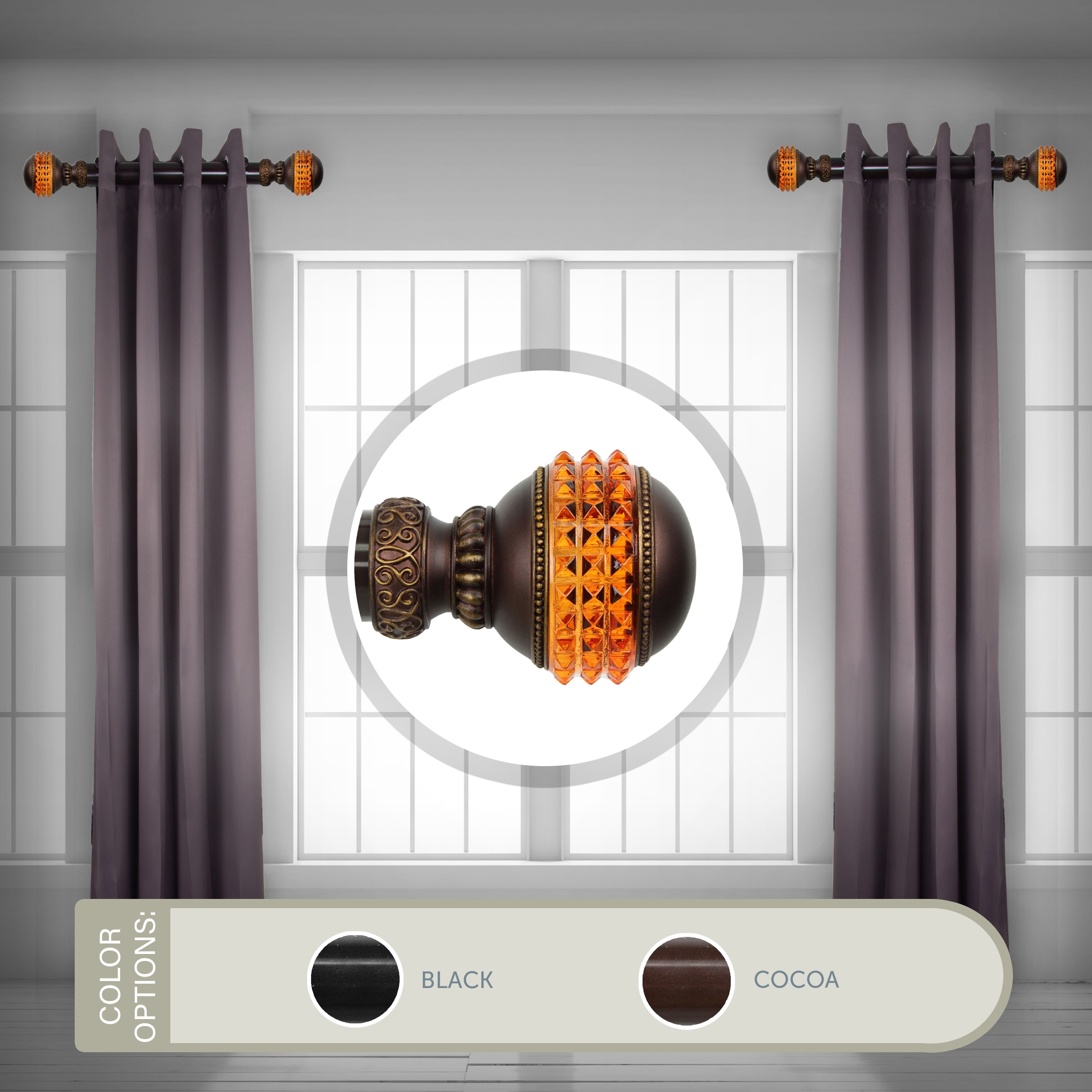 Hart & Harlow LO-SIDE150-51-7 Lindsay 1.5-in 12-in to 20-in Cocoa Steel Side curtain rod with Finials