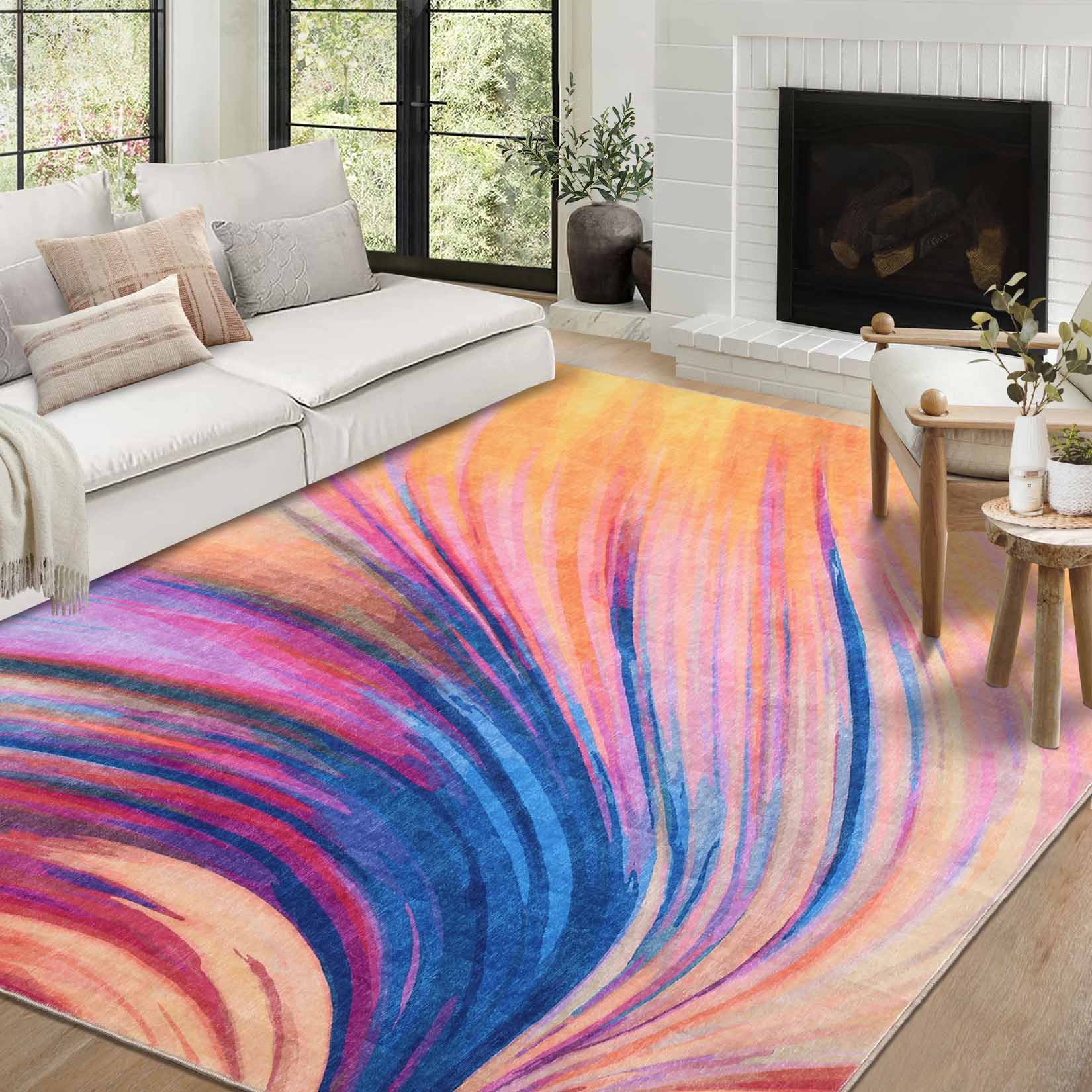Garvee YXY-LO-PHO-15PY9E6Y 5 x 7 (ft) Loomed Polyester Blue/Pink Rectangular Indoor Abstract Mid-Century Modern Machine washable Area rug