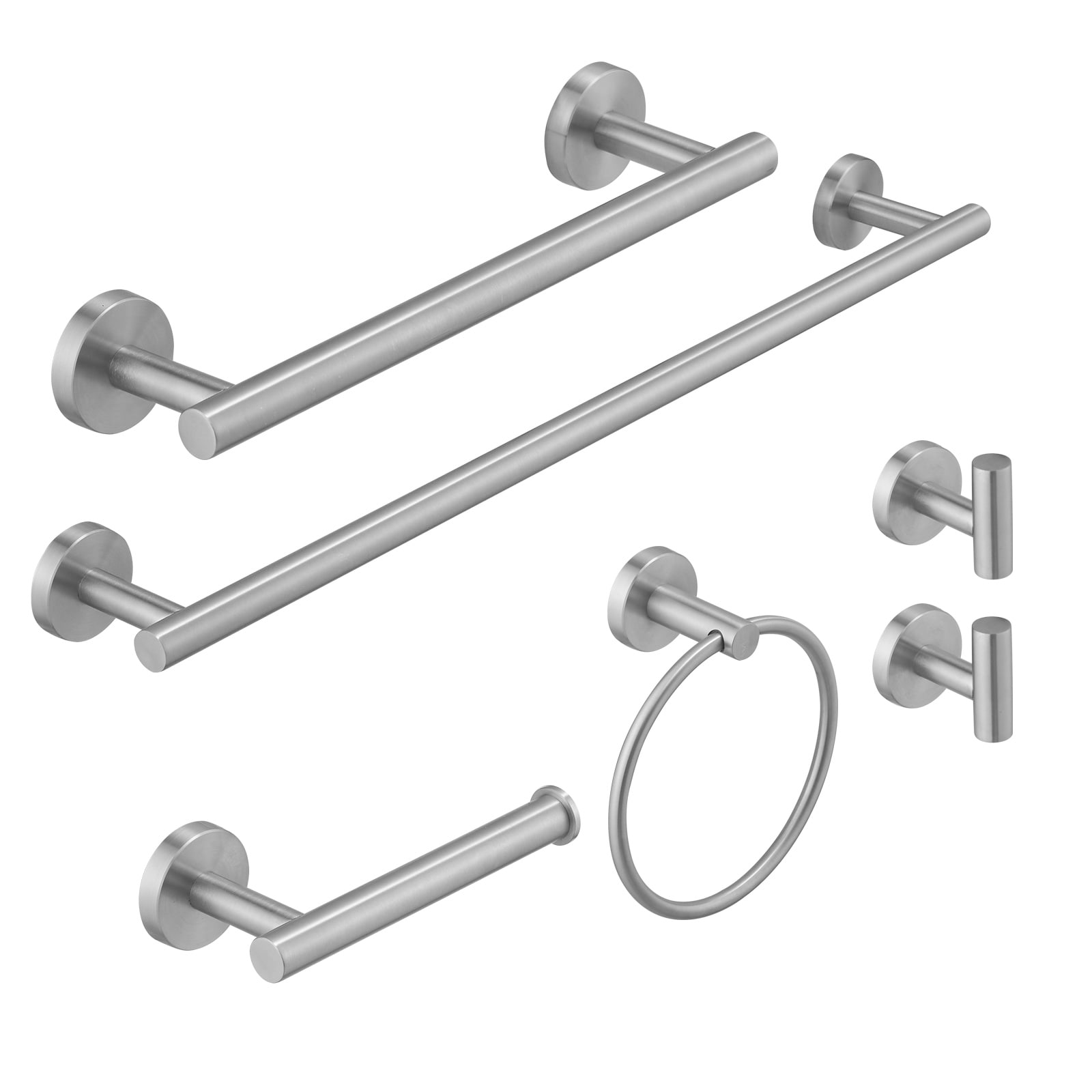 BWE A-91020-6-N 6 -Piece Urban Stream Brushed Nickel Decorative Bathroom Hardware Set Towel Bar, Toilet Paper Holder, Towel Ring ,Robe Hook Included