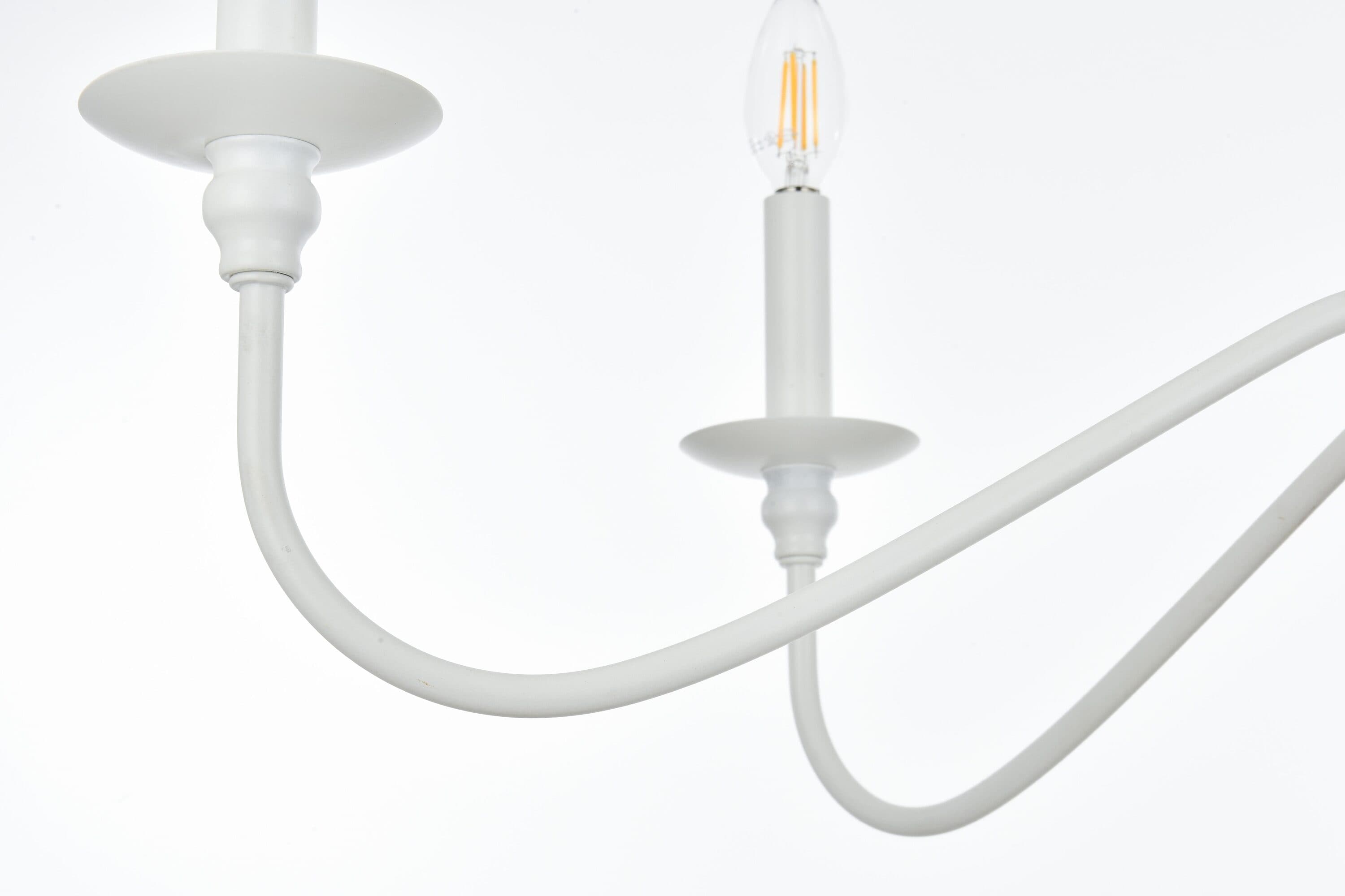 White 42" 8-Light Metal Chandelier with Adjustable Chain