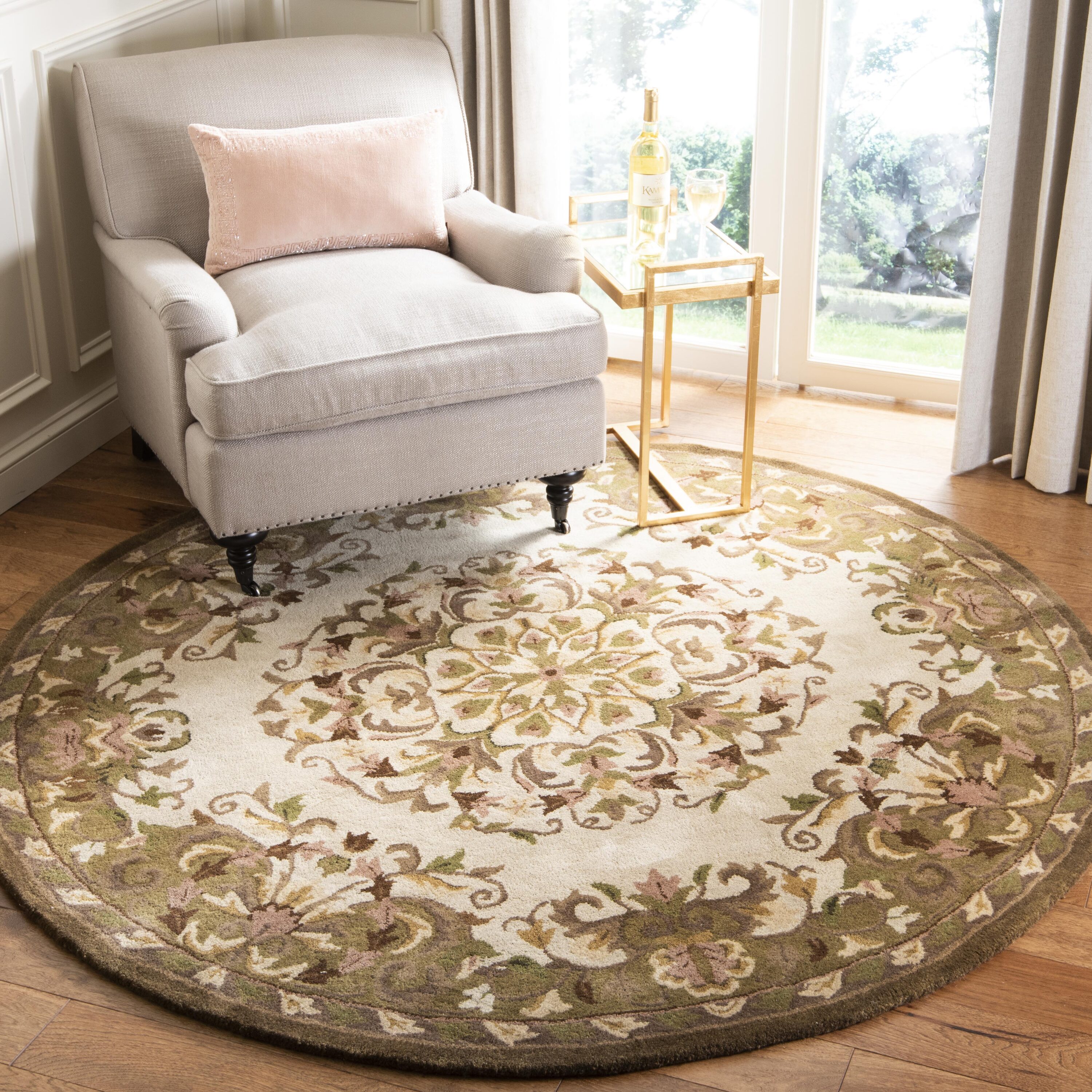 Heritage Beige and Green Round Hand-Tufted Wool Area Rug