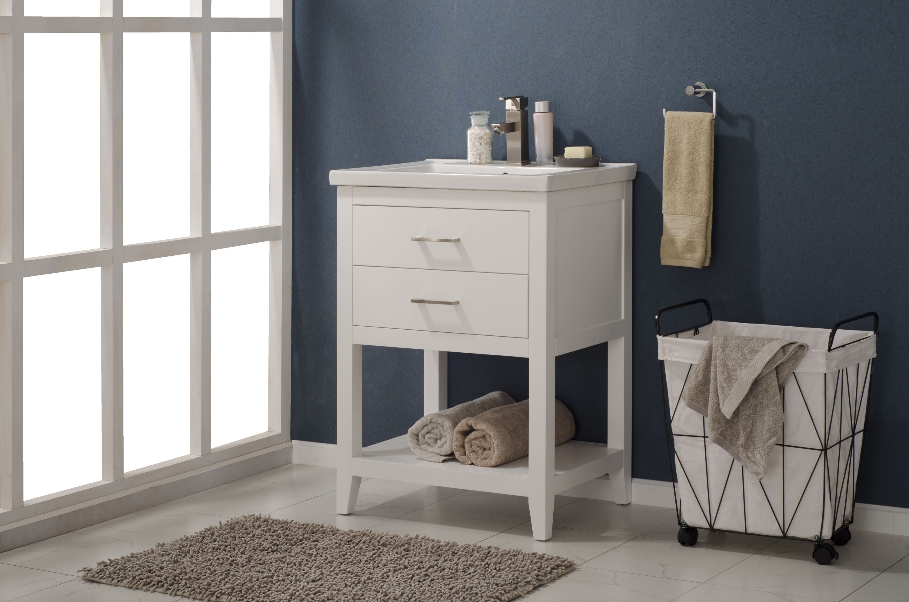 Cara 24" White Painted Birch Single Sink Bathroom Vanity