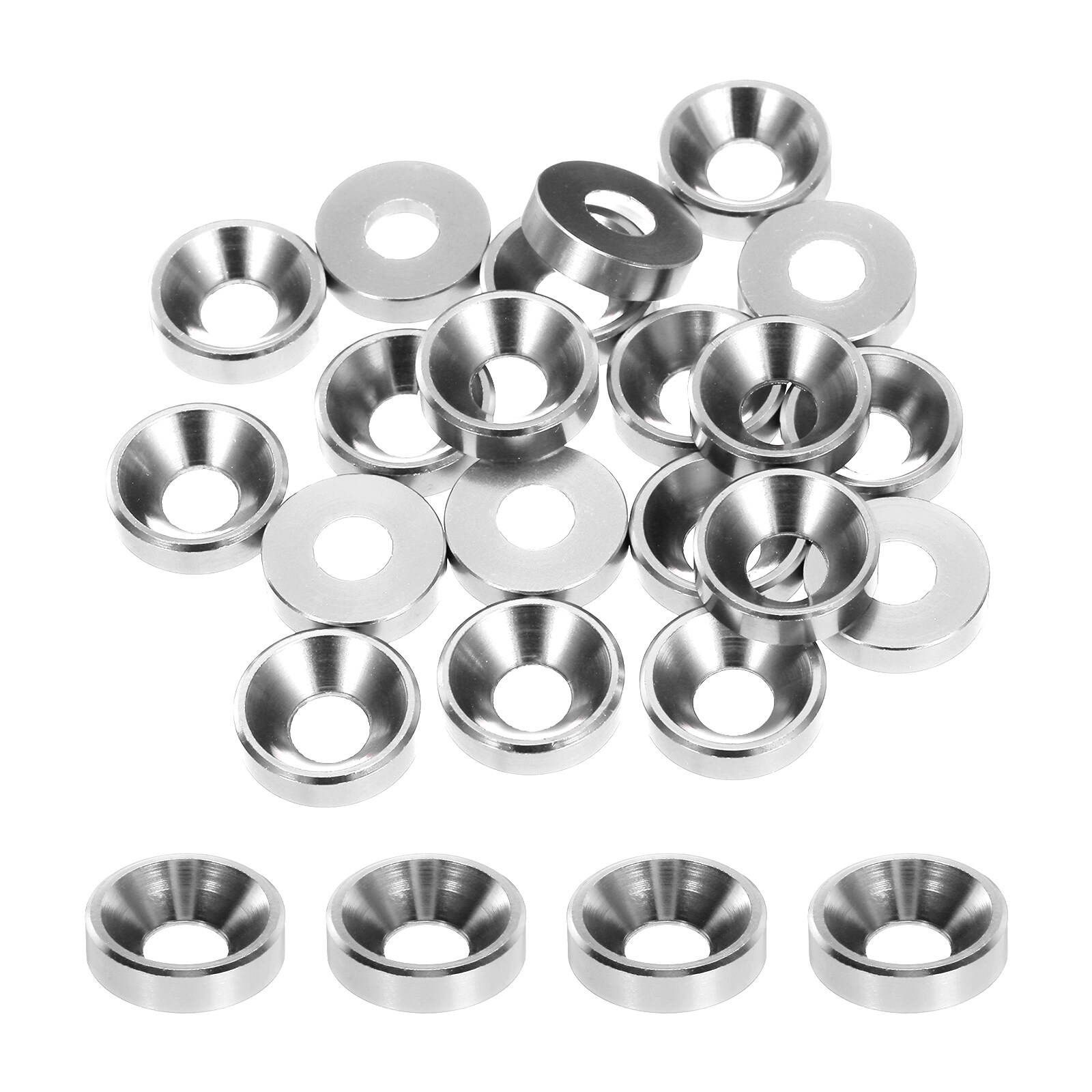 Unique Bargains M5 Cone Cup Countersunk Washers Hole Dia 5.1mm/0.2 Aluminum Gaskets Cup Head Washer Gasket for Screw RC/FPV/PC/Drone/Mechanical Accessories Model Parts 20pcs(Silver)