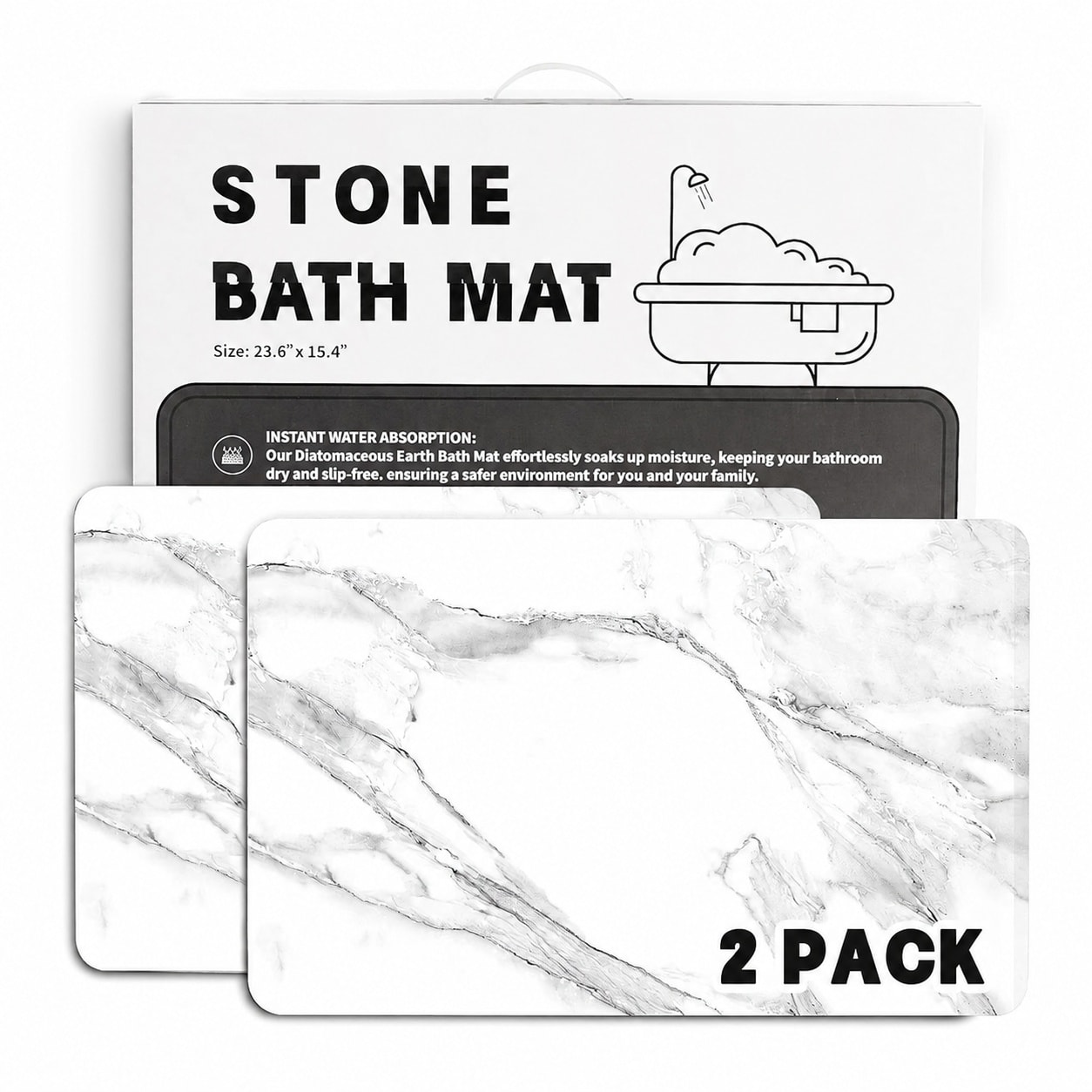 SenQWFa Stone Bath Mat Pack of Two Fast Drying Diatomaceous Earth ...