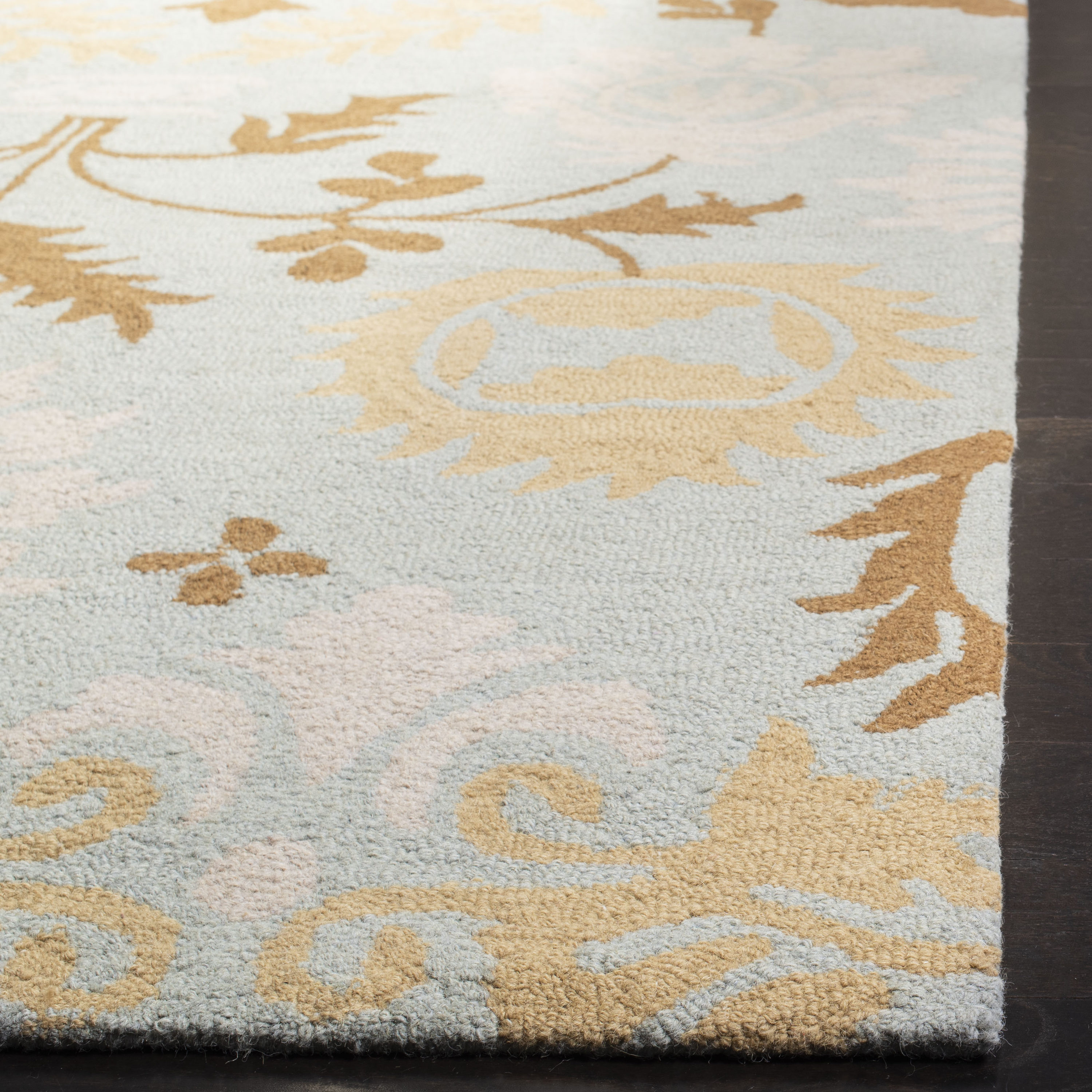 Blue Floral Handmade Wool 8' x 10' Area Rug