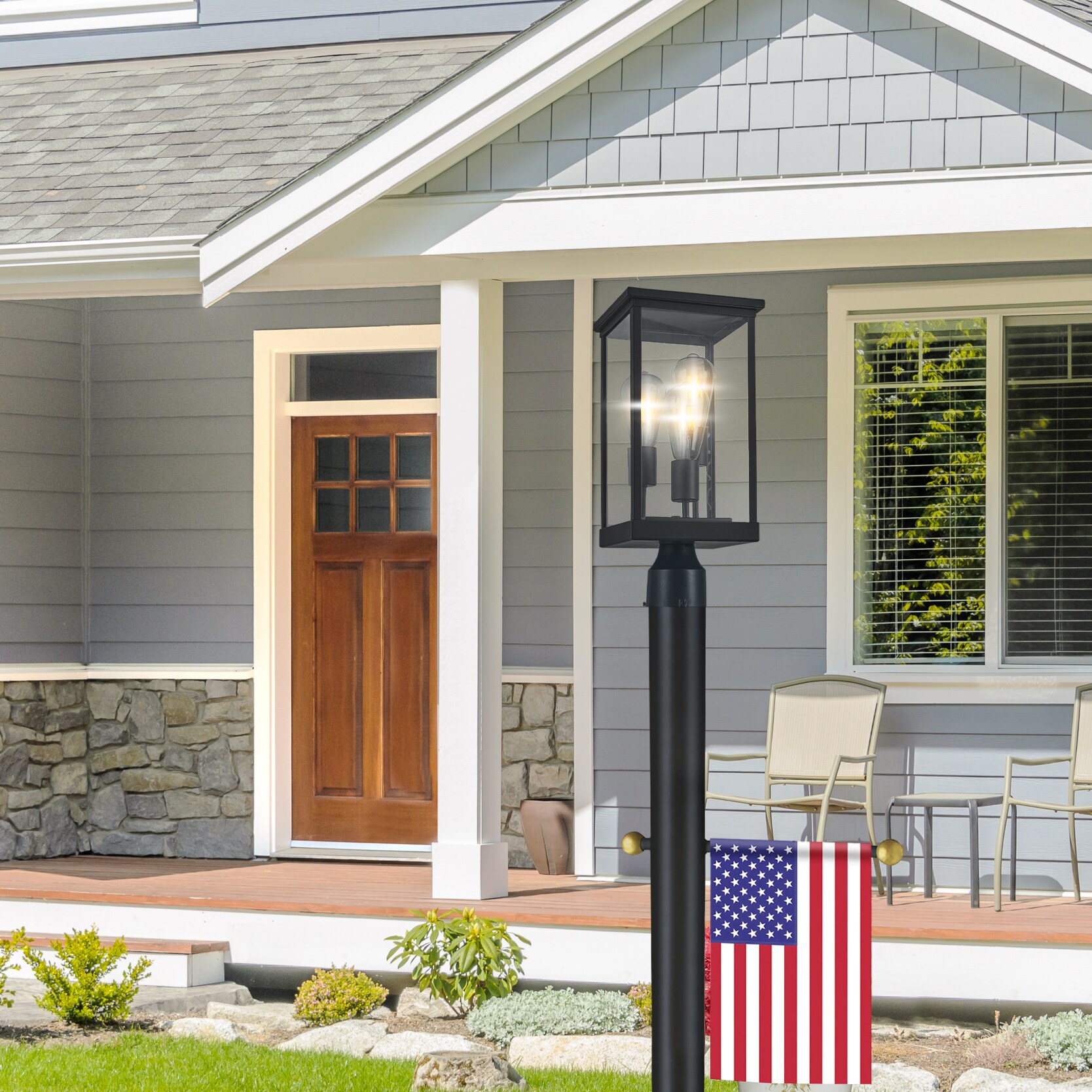 Mayfield Black Aluminum Outdoor Post Light with Clear Glass Panels