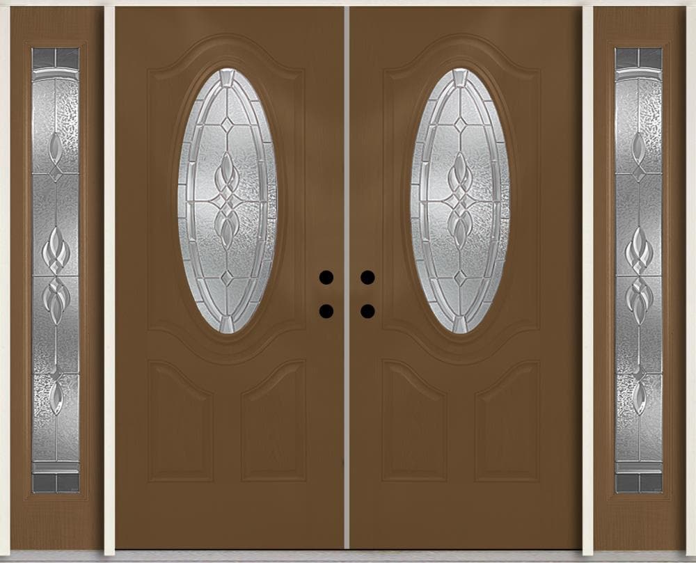 RELIABILT LO911243 Hampton 96-in x 80-in x Fiberglass Oval lite Right-hand inswing Woodhaven Stained Prehung Double Front Door with Sidelights Insulating core