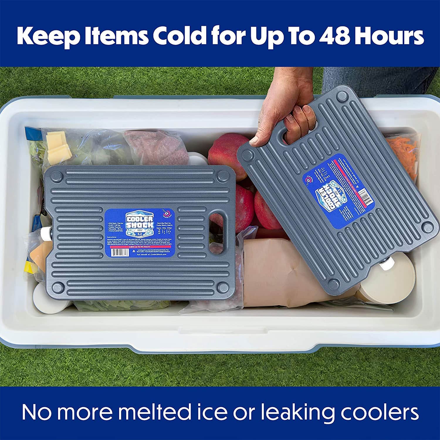 Cooler Shock Ice Packs for Cooler - 2 Reusable, Long