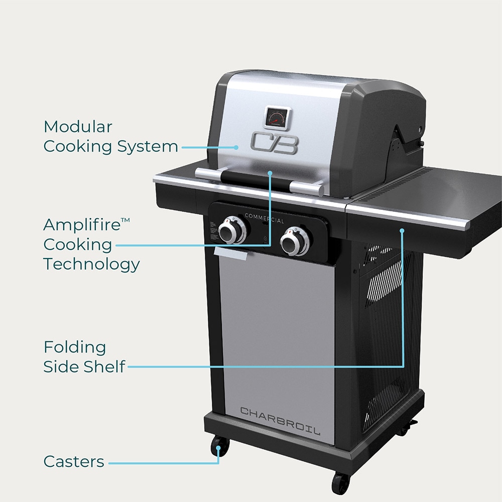 Char Broil Commercial Series Grill and Griddle Combo Stainless Steel 2 Burner Liquid Propane and Natural Gas Infrared Gas Grill