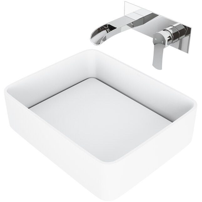 VIGO Jasmine Handmade Matte Stone Rectangle Vessel Bathroom Sink in Matte White VIGO Jasmine Handmade Matte Stone Rectangle Vessel Bathroom Sink in Matte White