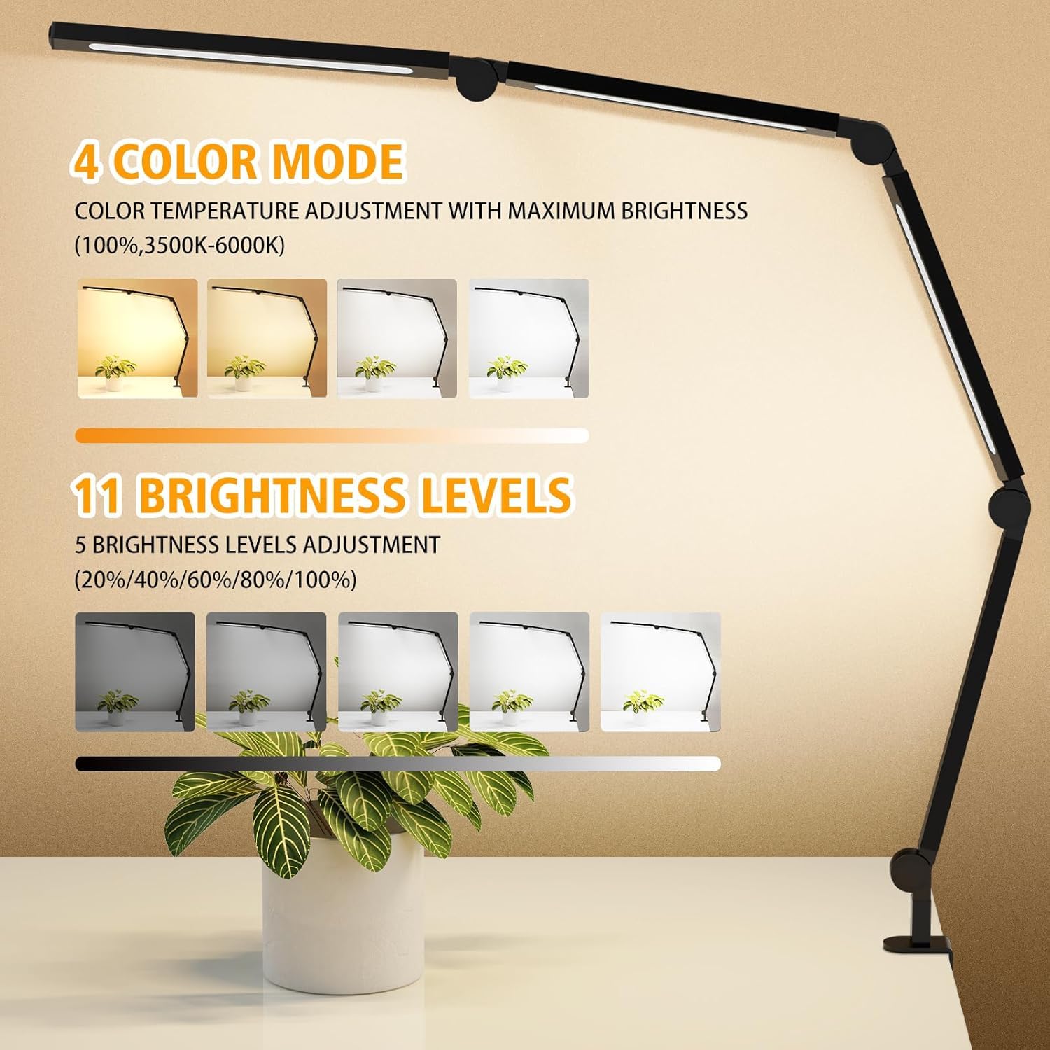 Yichuhaoxi LED Desk Lamp with Clamp Adjustable Swing Arm Dimmable ...