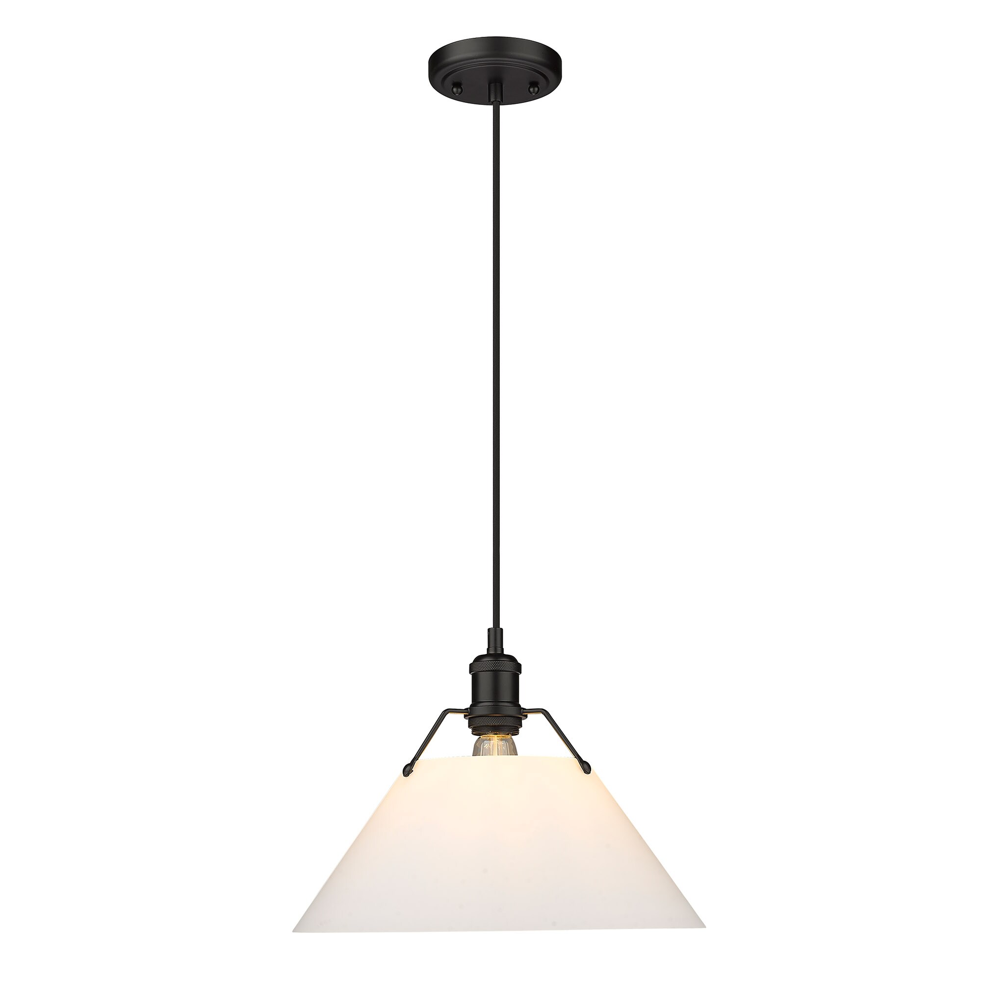 Orwell 14" Matte Black and Opal Glass Vintage Pendant Light