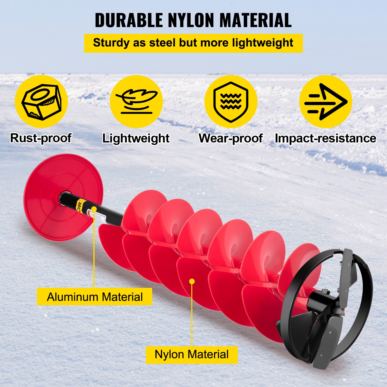 VEVOR Ice Drill Auger Nylon Ice Auger Bit 6x39 Drill Adapter Ice Fishing Red BZHSNLYC3934683TRV0