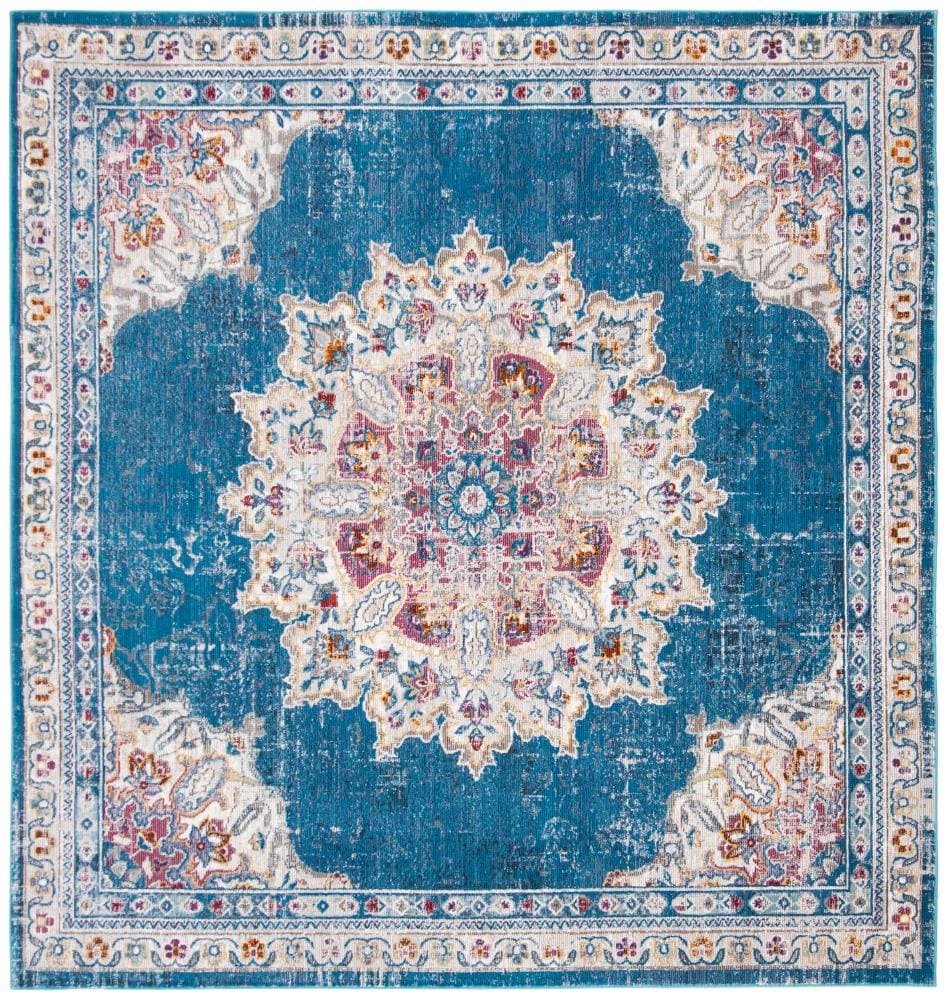Safavieh ARA103N-6SQ Aria Arbel 6 x 6 (ft) Loomed Polypropylene Navy/Ivory Square Indoor Distressed/Overdyed Vintage Area rug