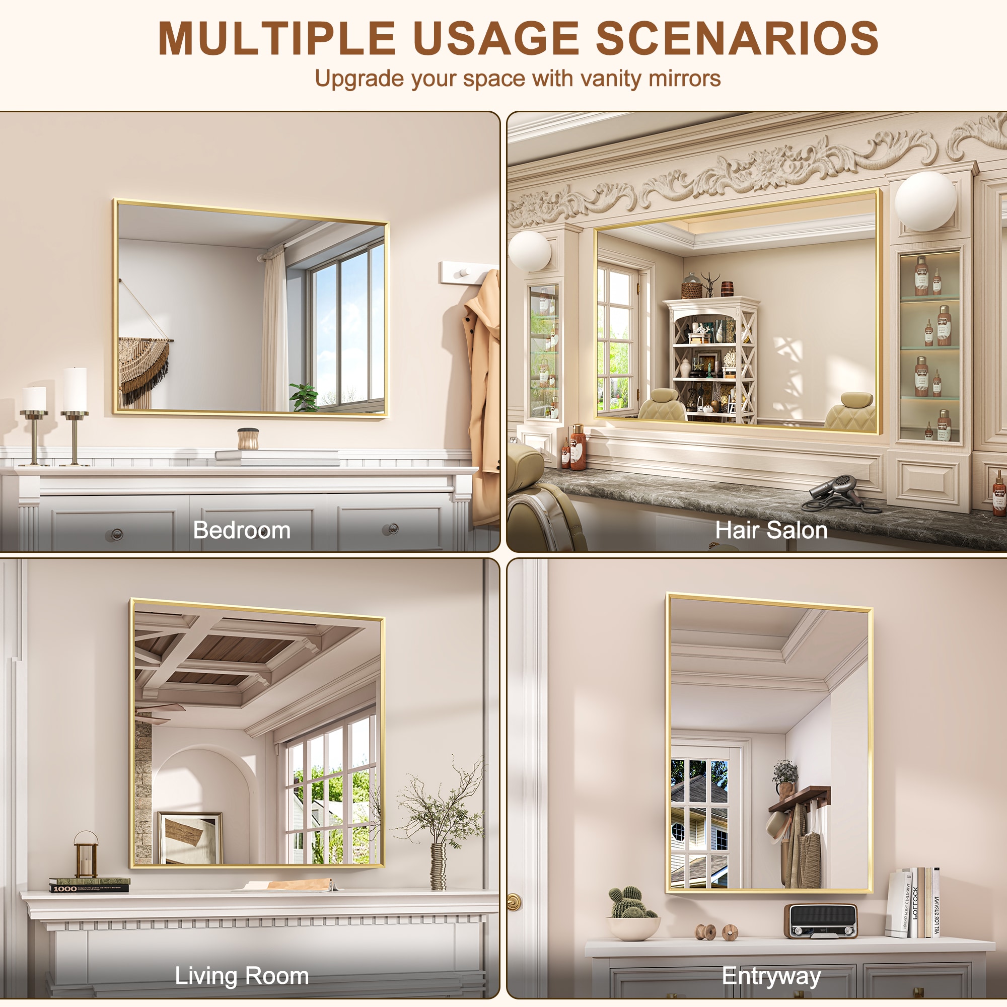 Yuaris 22-in W x 30-in H Rectangle Brushed Gold Framed Wall Mirror in ...