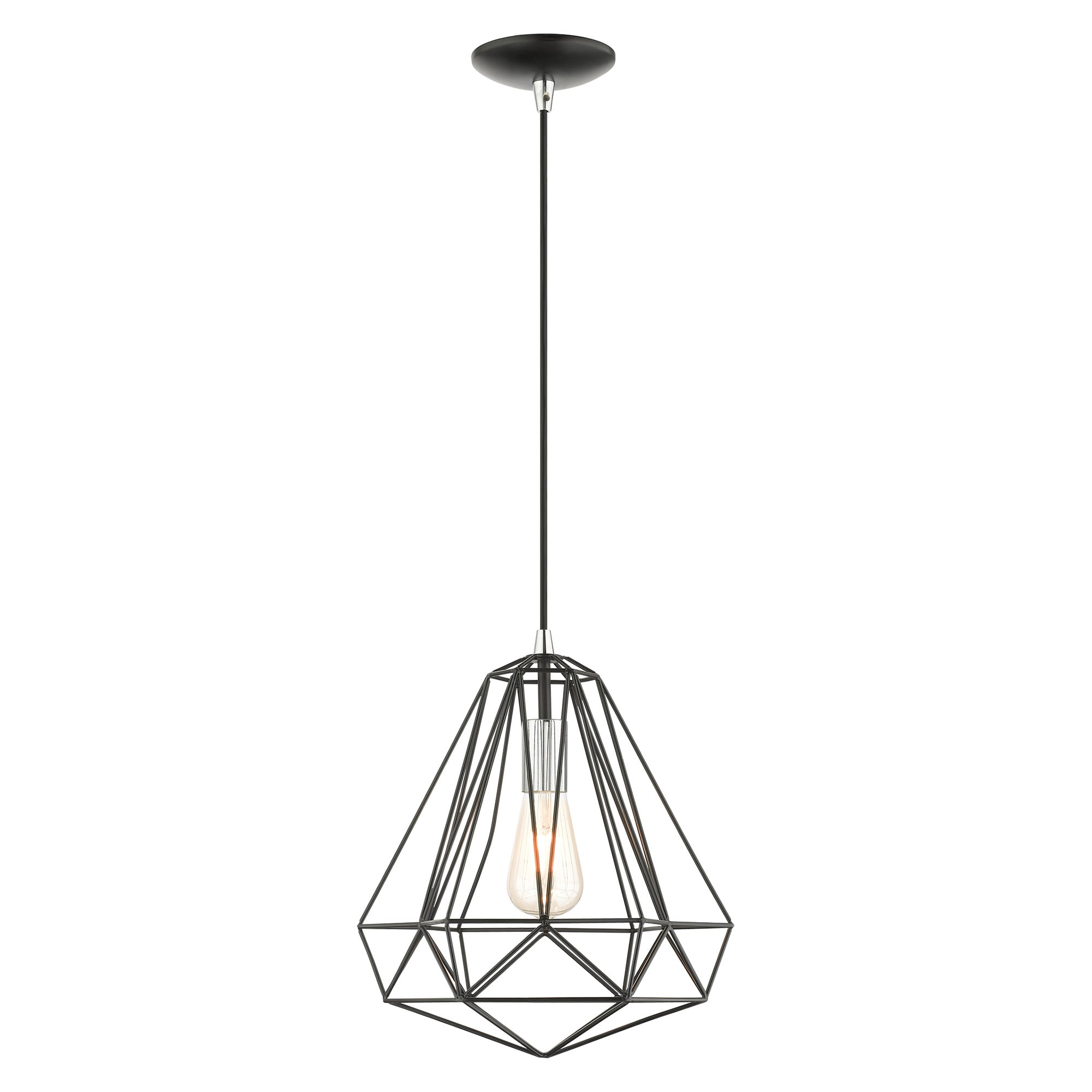 Livex Lighting 41324-68 Geometric Shiny Black Industrial Geometric Medium Hanging Pendant light