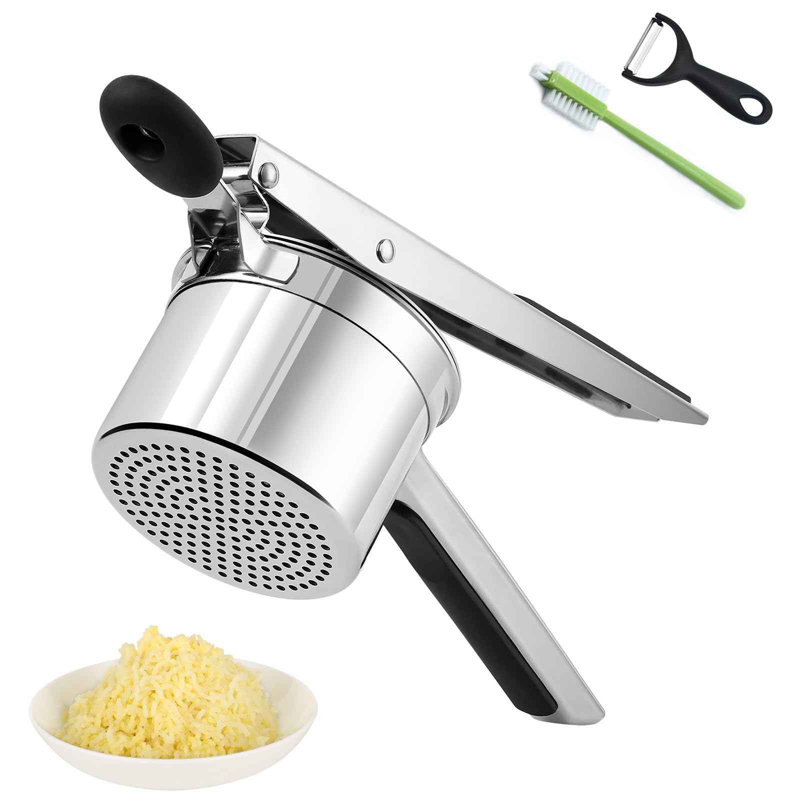 DHMHD  Potato Ricer Stainless Steel Large 15oz Heavy Duty Kitchen Tool for Smooth Mashed Potatoes and Spaetzle Maker with Peeler Included
