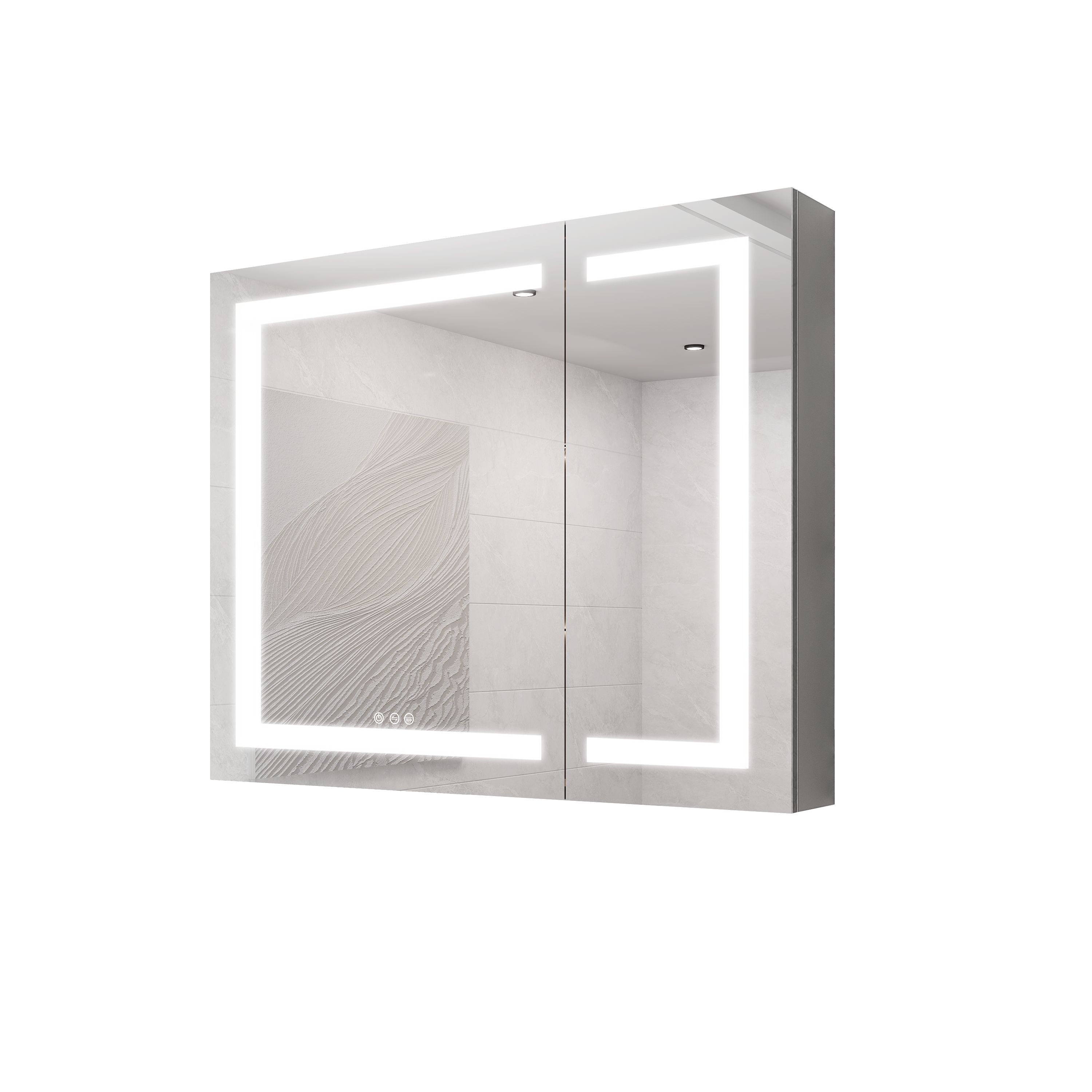 WELLFOR 36-in x 30-in Lighted LED Fog Free Surface Mount Silver Mirrored Soft Close Medicine Cabinet