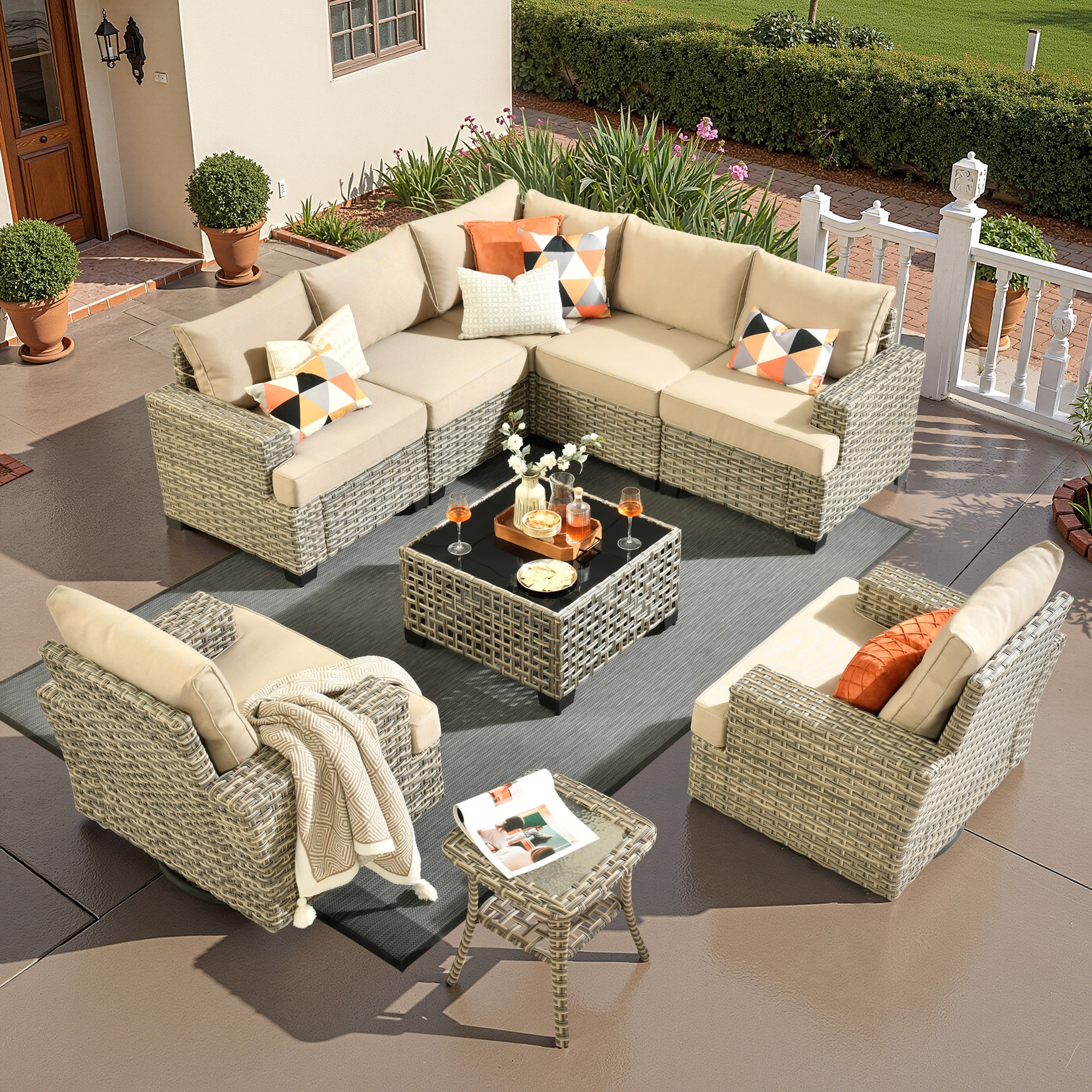 ALTRIGUS 6L-YZTBS4092-AL 9 -Piece Wicker Patio Sofa Conversation Set with Light Gray Cushions