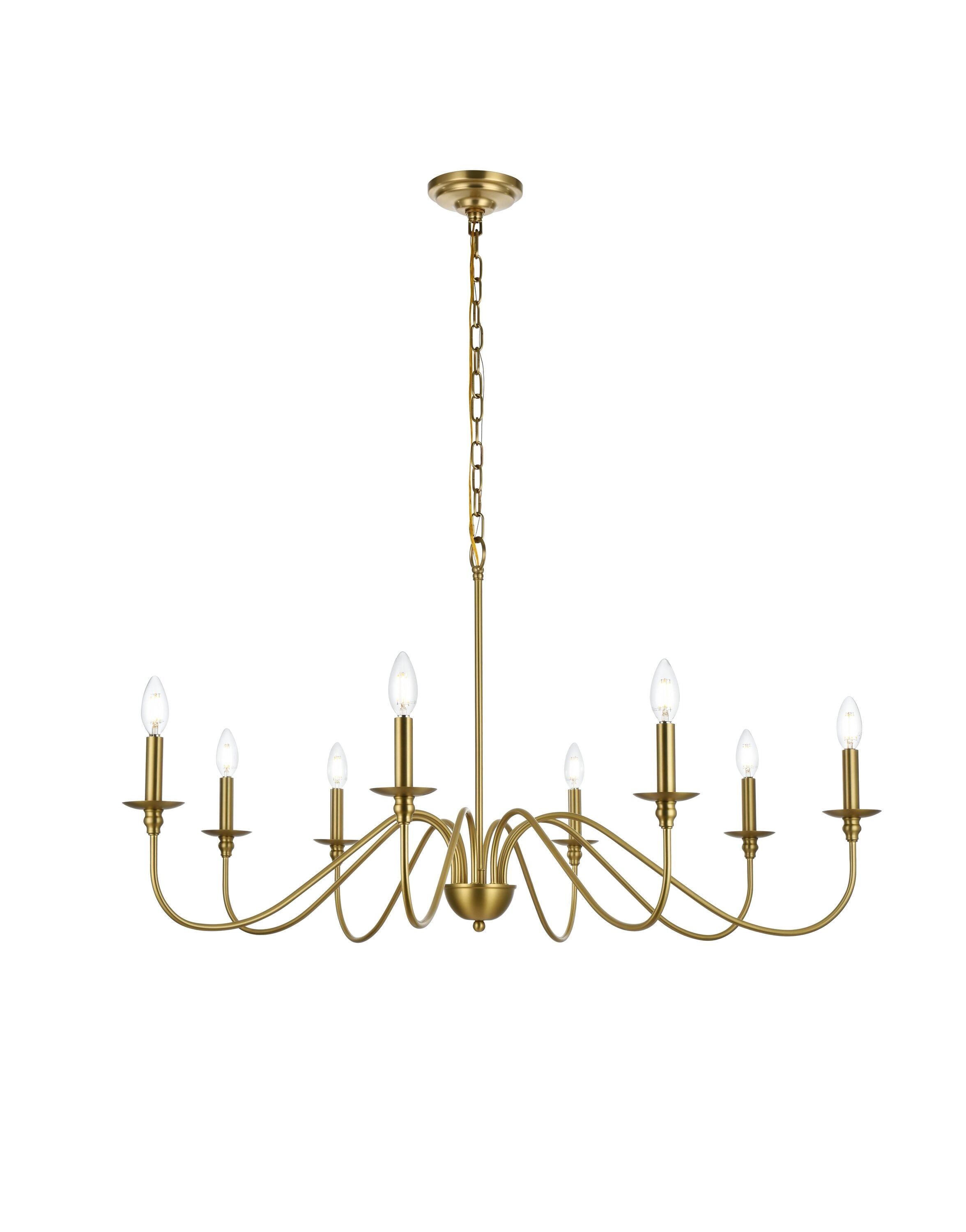 Satin Gold 42" 8-Light Metal Chandelier with Adjustable Chain