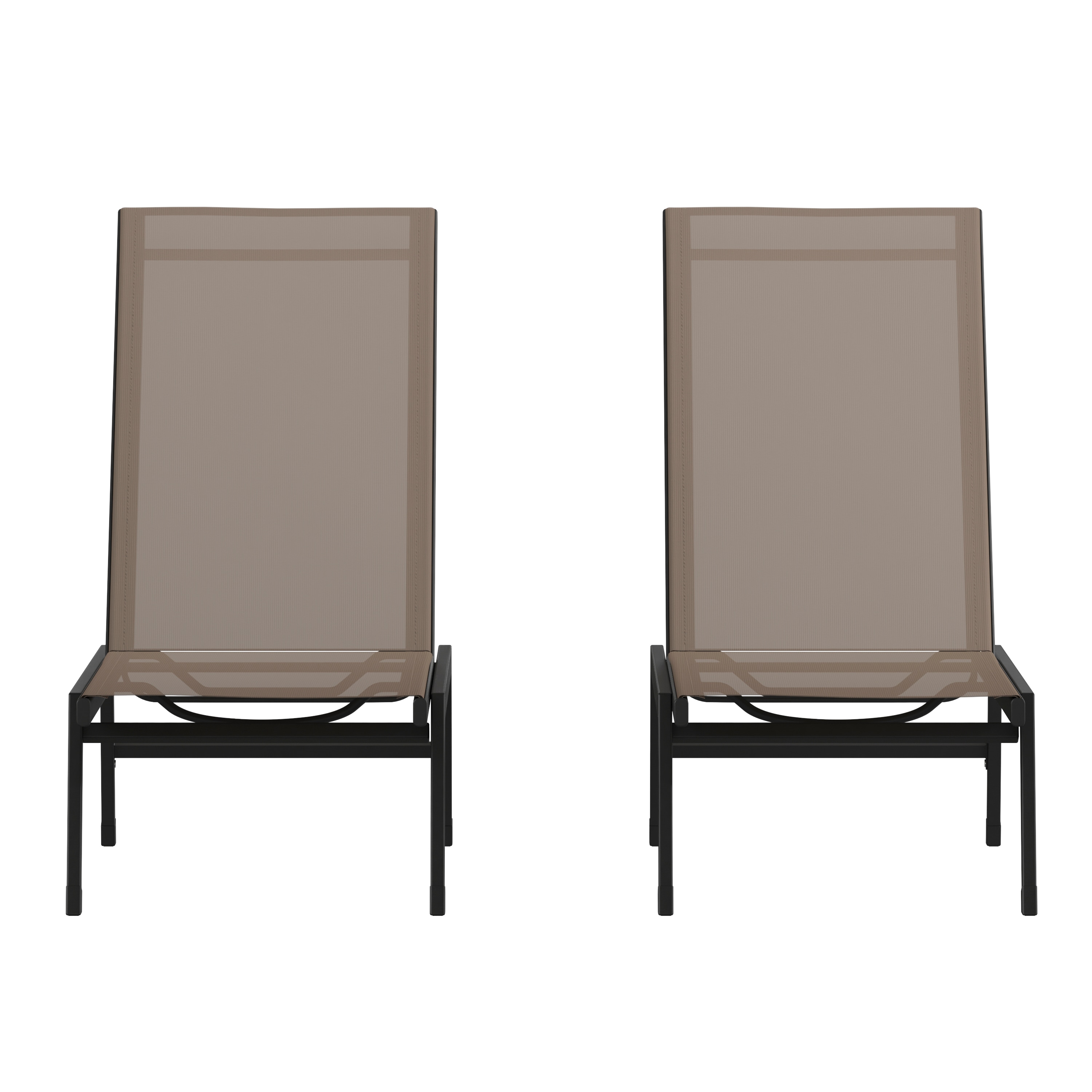 Flash Furniture 196861094309 Brazos Set of 2 Black Steel Frame Stationary Chaise Lounge Chair with Brown Mesh Seat
