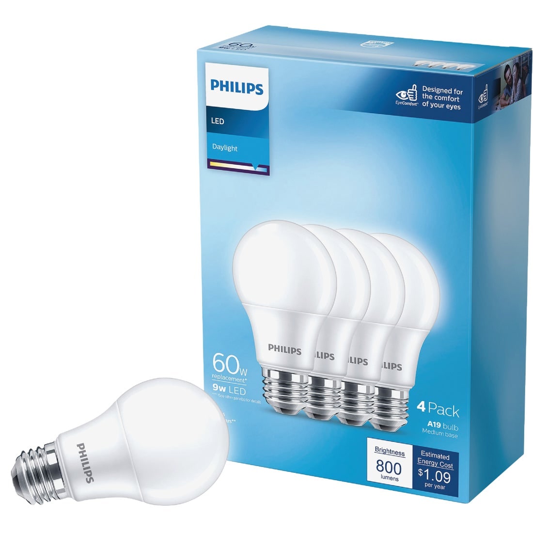 Philips  LED Daylight Bulbs - 4 Pack 60W Equivalent Energy Efficient Lighting