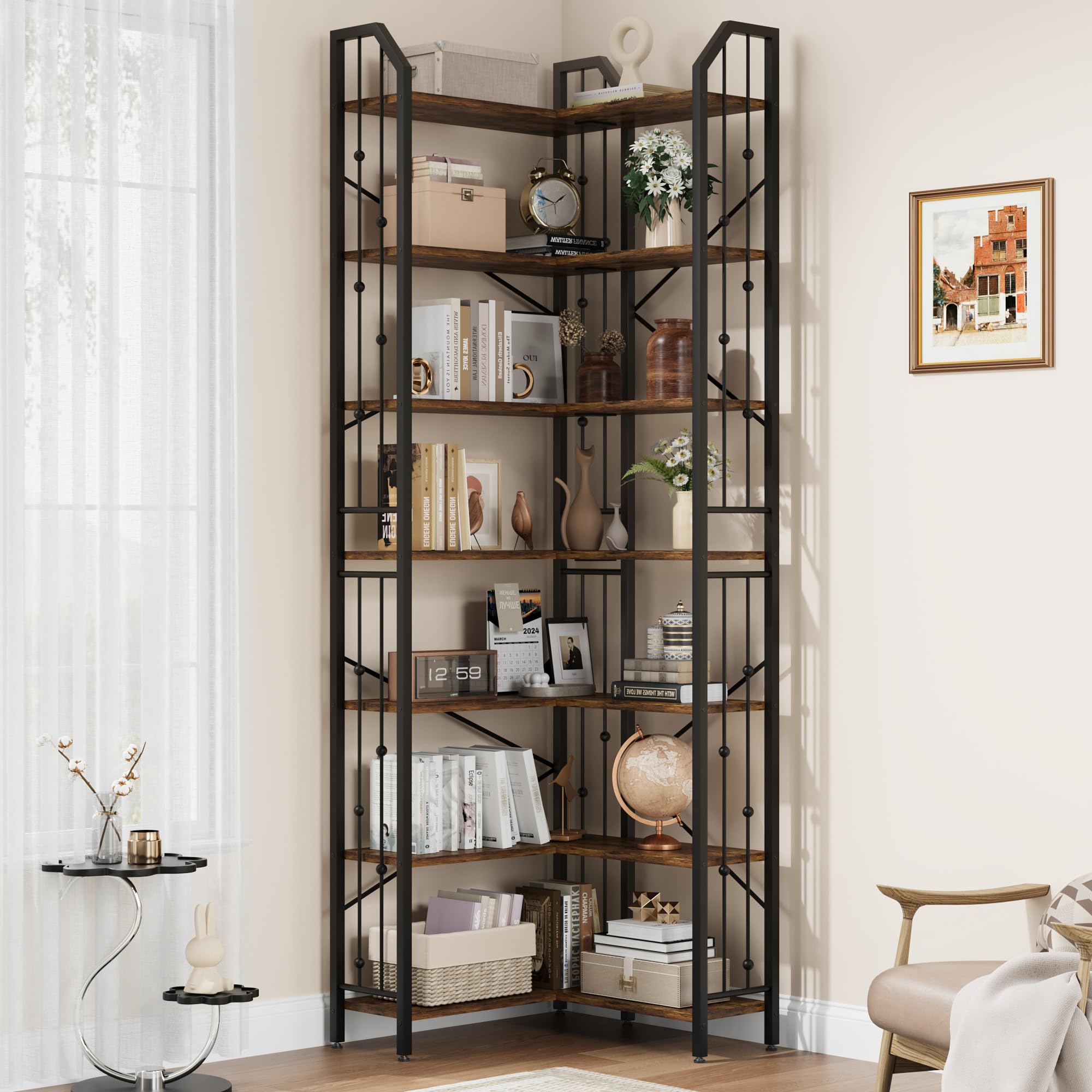 IdealHouse Black Vintage 86 Inch Tall 7 Tier L Shaped Corner Industrial ...
