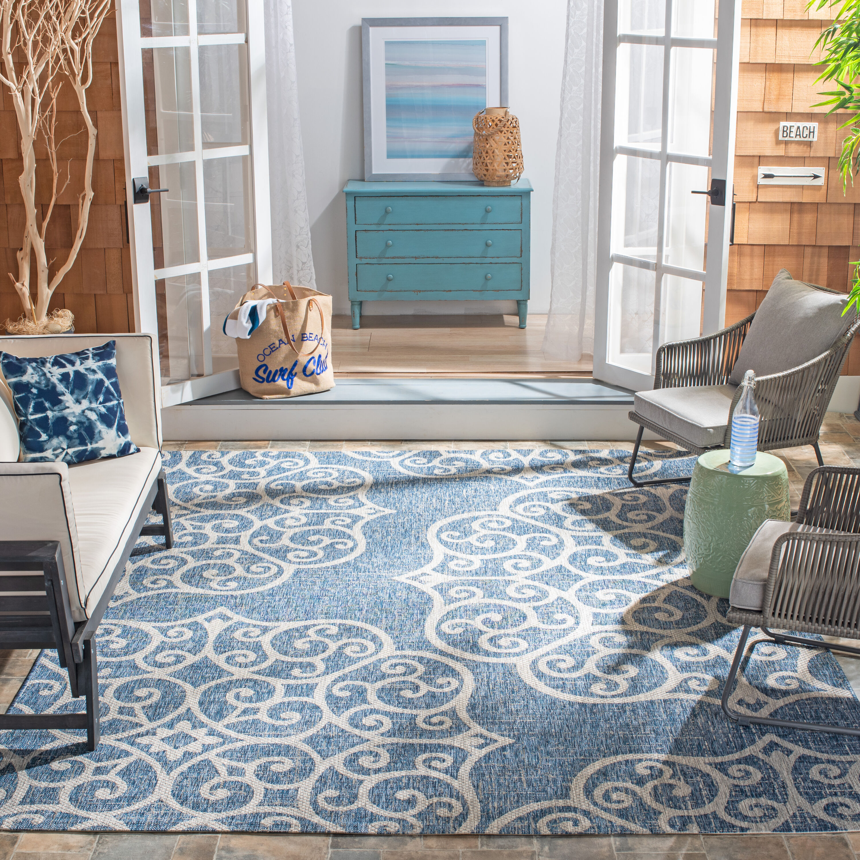 Courtyard Cy8396-36821 Navy Grey 8 X 10 Rectangular Area Rug