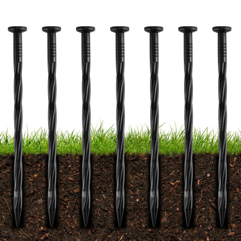 Etokfoks  100 Pack 8 Inch Heavy Duty Plastic Spiral Landscape Edging Spikes Anchoring Nails for Weed Barrier Paver Edging Artificial Turf
