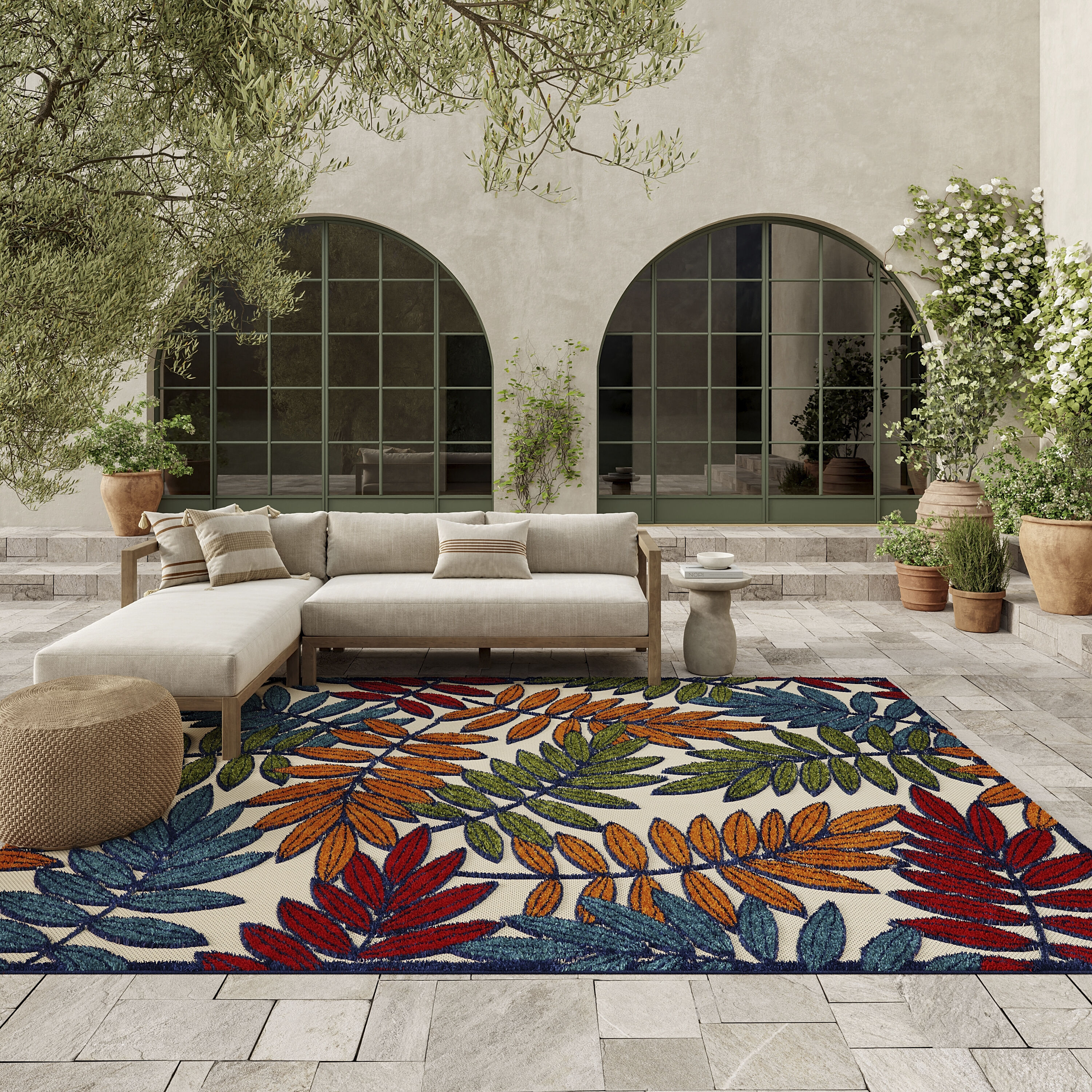 Nourison 99446099921 Aloha 7 x 10 (ft) Loomed Polypropylene Multicolor Rectangular Indoor/Outdoor Abstract Tropical Area rug