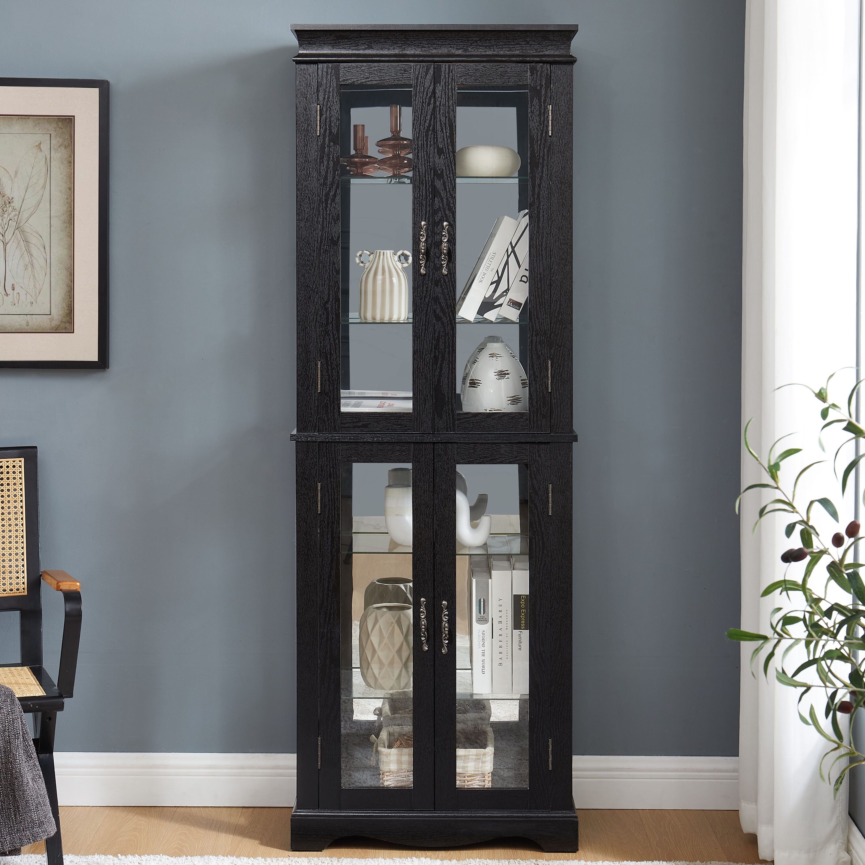 Huluwat Lighted Glass Curio Display Cabinet display Cabinet glass ...