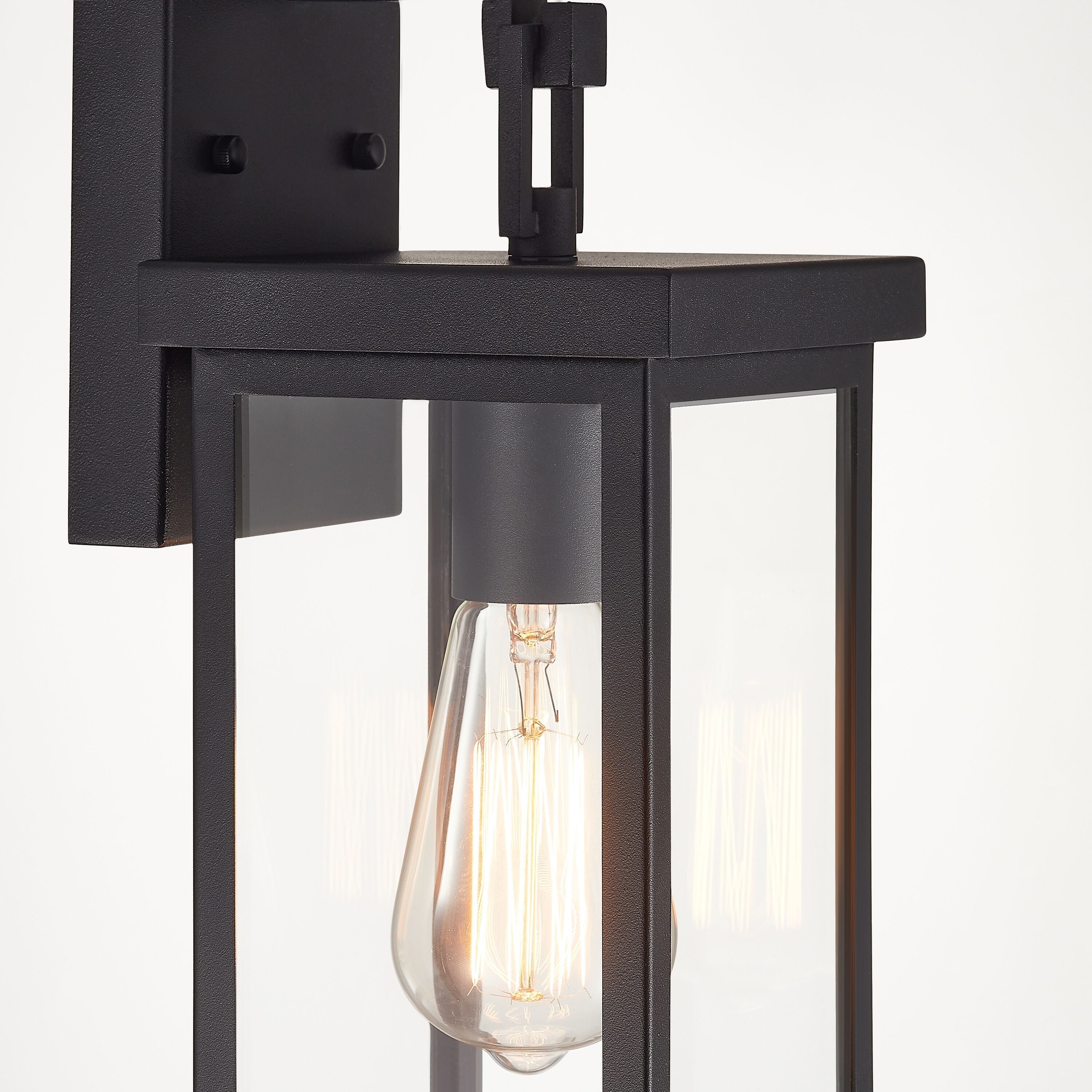 Black Metal and Glass Outdoor Wall Lantern Sconce with Photocell