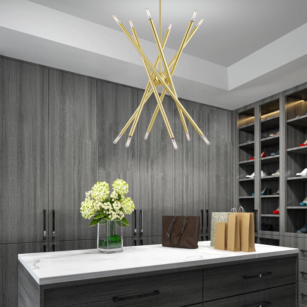 Satin Brass Sputnik 12-Light Chandelier with Adjustable Stems