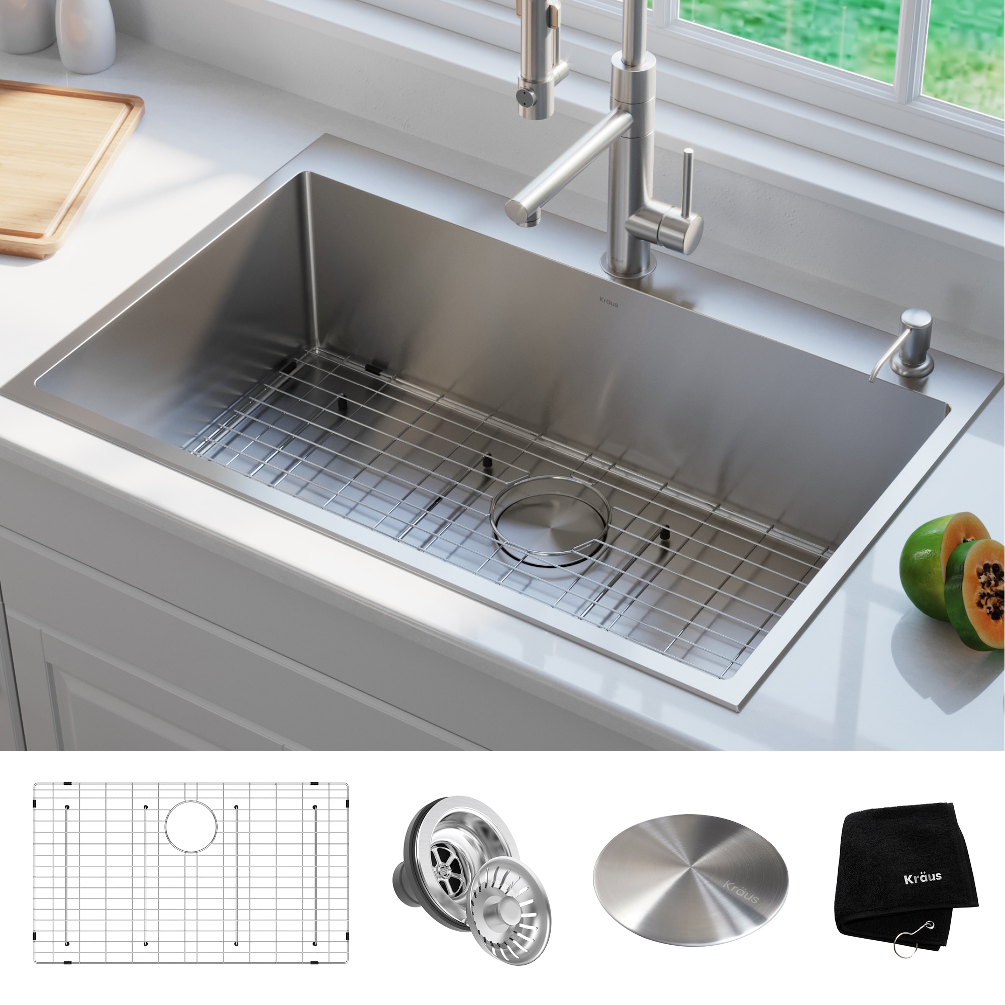 Kraus KHT300-33 Standart PRO Drop-in or undermount 33-in x 22-in Stainless steel Single bowl 2-Hole 16 -Gauge Kitchen Sink