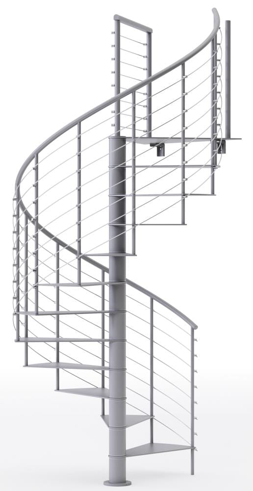 Mylen Stairs CS60G15GS01 Hayden 60-in x 14.67-ft 1 Platform Rails Gray Spiral Staircase Kit , Fits Height: 136-in to 152-in (15 treads) ( 15 Treads )