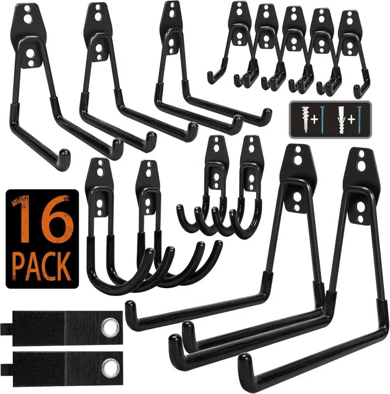 Yichuhaoxi  Garage Storage Hooks 16 Pack Heavy Duty Steel Wall Mount Hooks with Nonslip Coating for Hanging Bike Ladder Garden Tools and