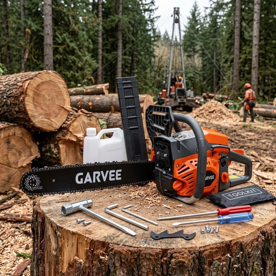 DEXSO 52cc 2-Stroke Orange Gas Powered Chainsaw with 16-in and 18-in Interchangeable Bars