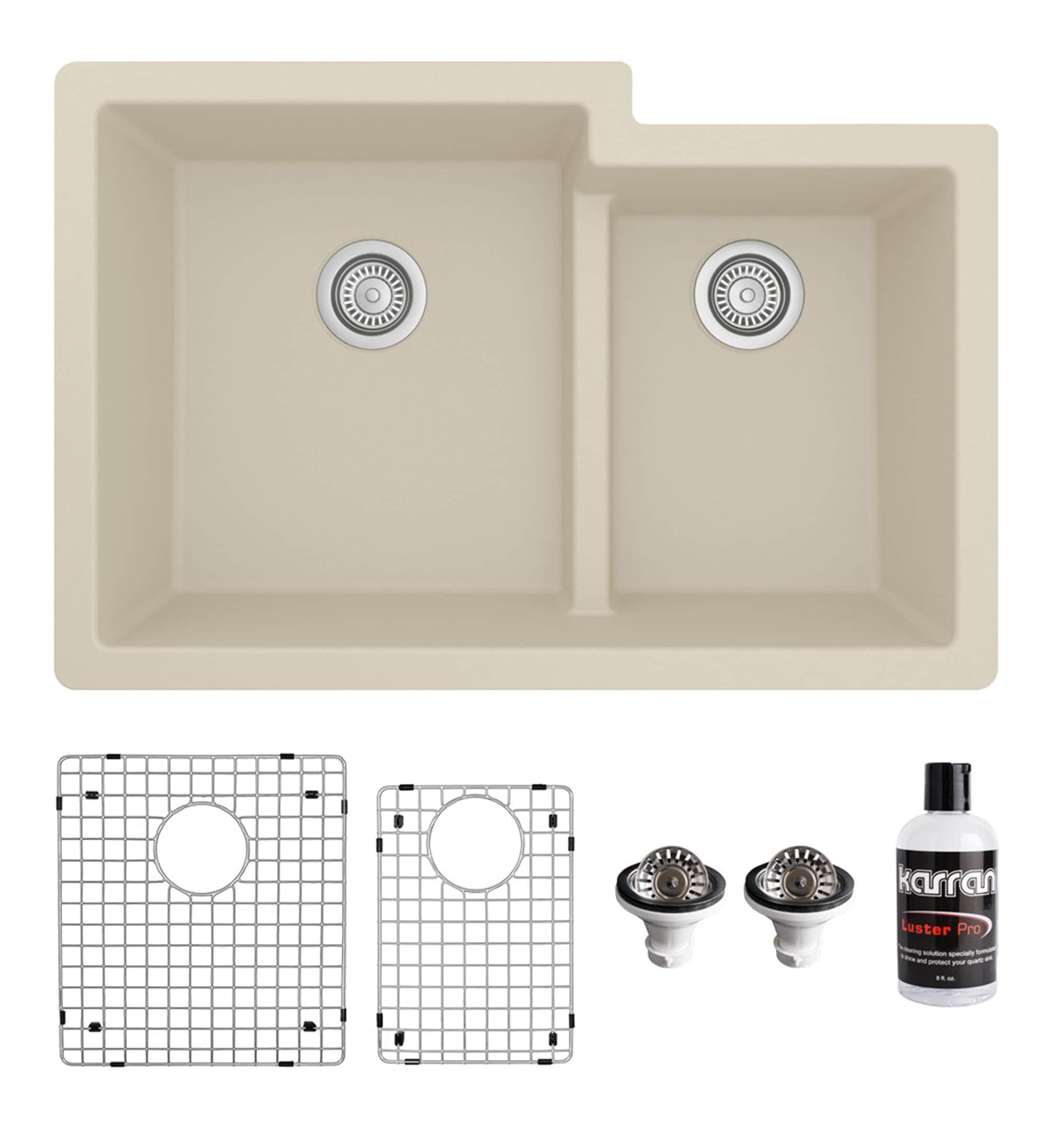 Karran QU-811-BI-PK1 Undermount 32-in x 21.25-in Quartz Double offset bowl Kitchen Sink