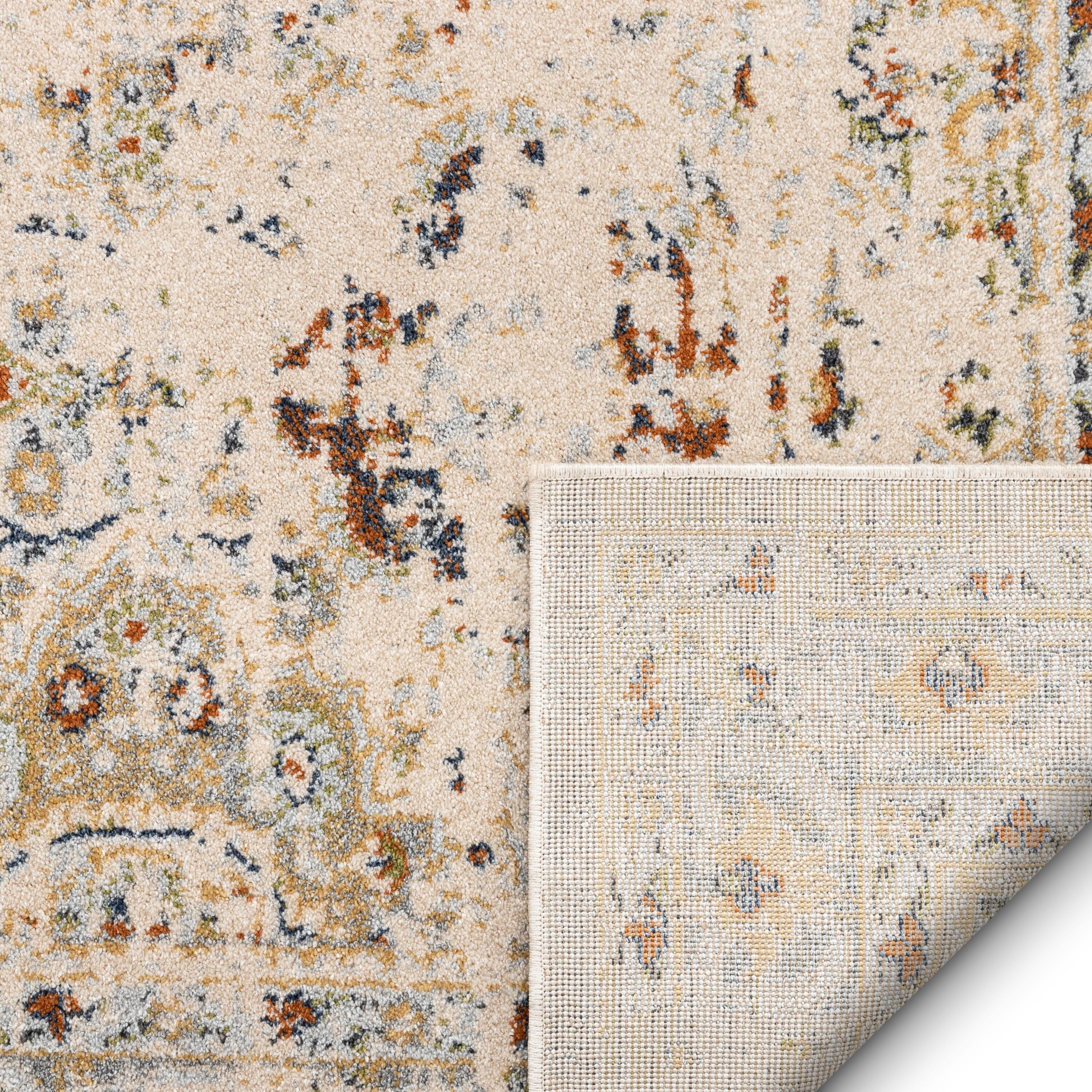 Cream and Red Distressed Vintage Rectangular Area Rug