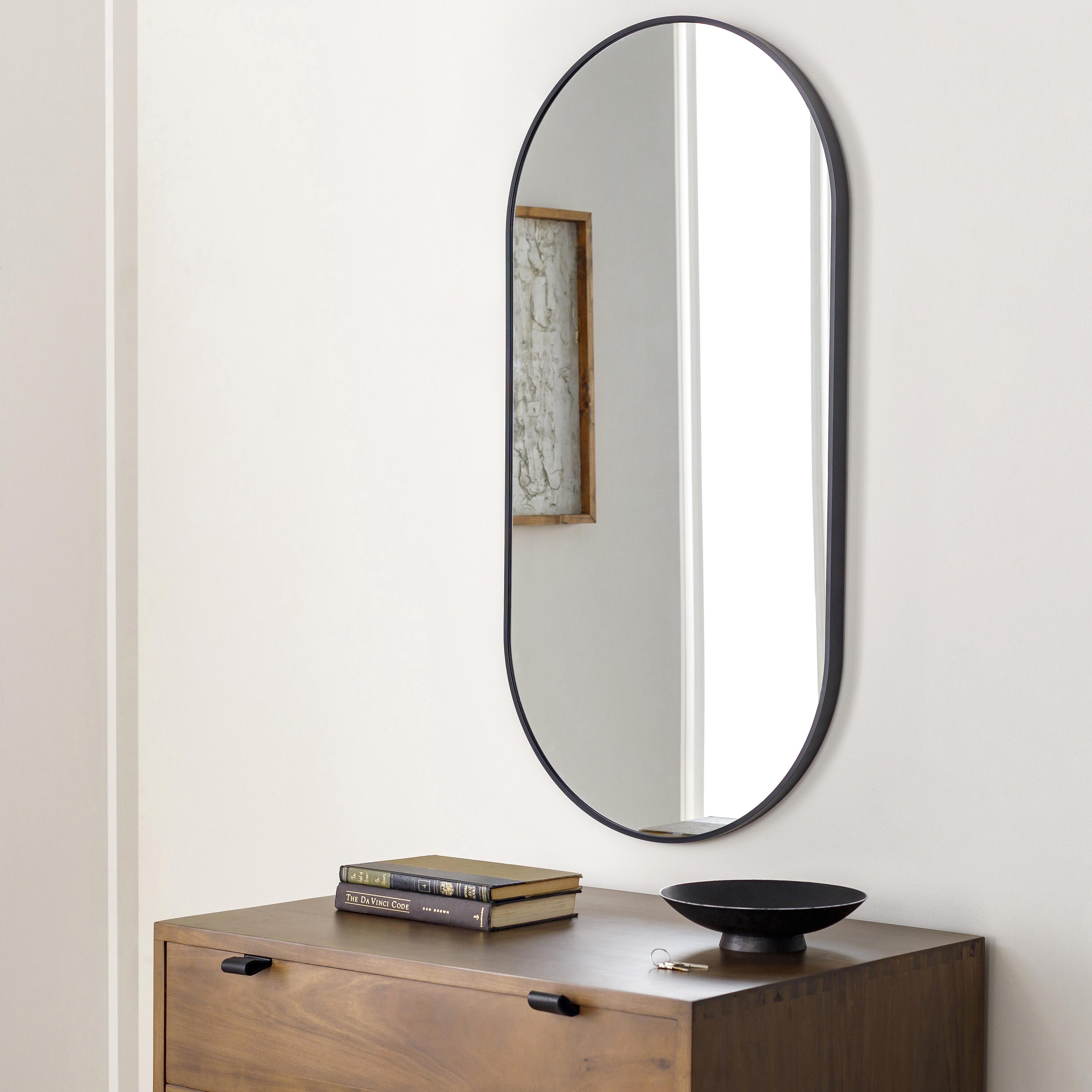 Livabliss RAY015-2039 Aranya 20-in W x 39.0-in H Oval Black Framed Wall Mirror