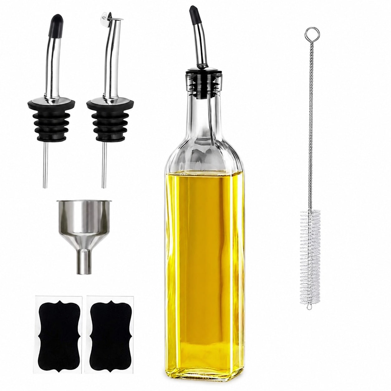 Aoibox  17oz Olive Oil and Vinegar Dispenser Bottle Set with 2 Stainless Steel Pourers Labels Brush and Funnel