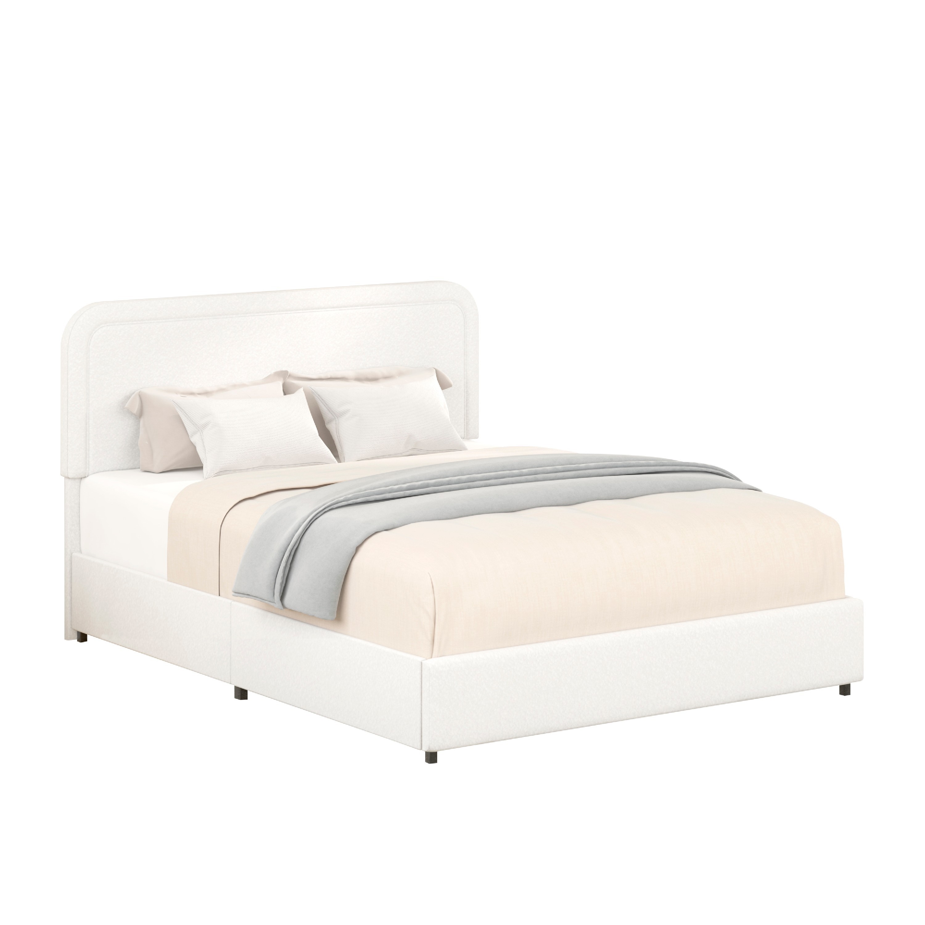 Benzara Ivory White Wood Frame Queen Panel Bed with Storage #BM349660